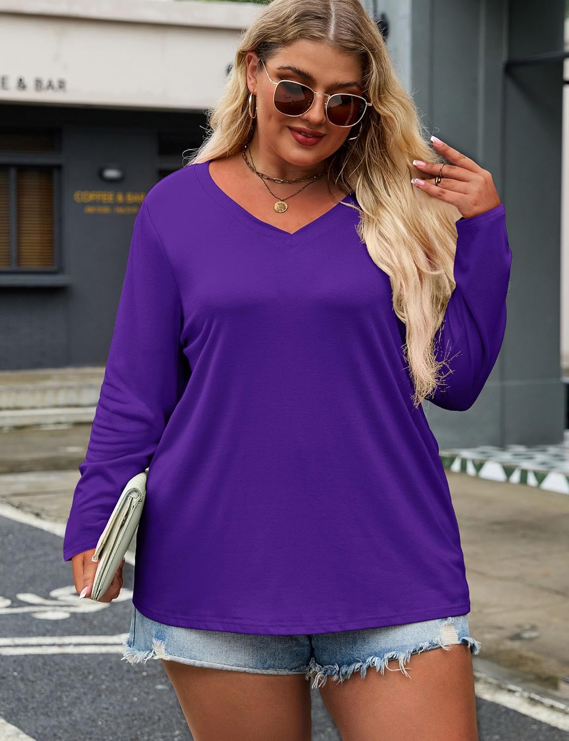 Halife Women's Plus Size V Neck Tshirts Spring Long Sleeve Tops Casual Loose Fit Tee Shirts Tunics XL-5X - Image 3