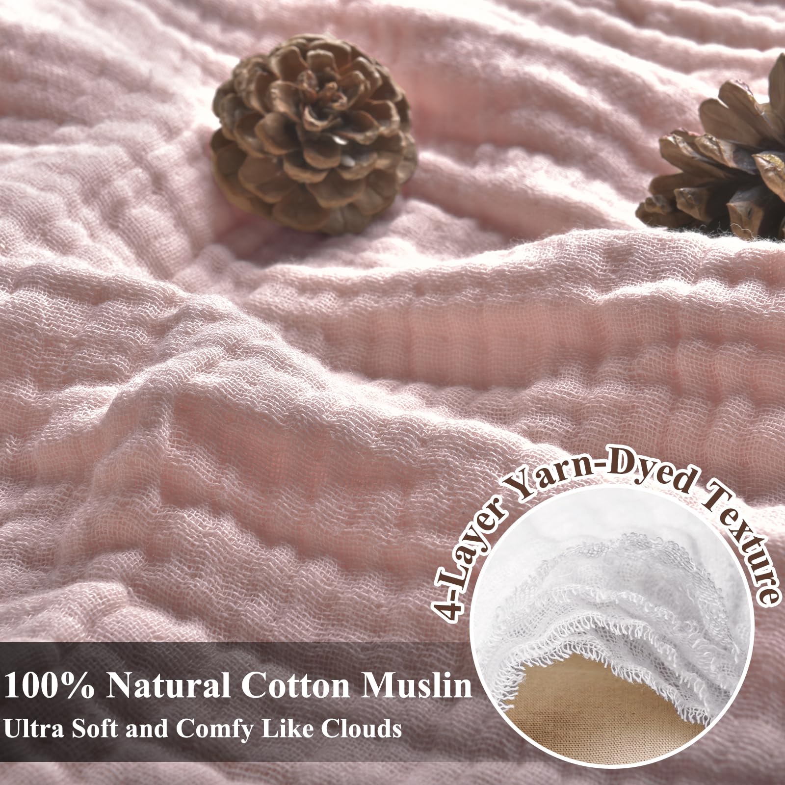 PHF 100 Cotton Muslin Blanket King Size 108" x 90", Lightweight and