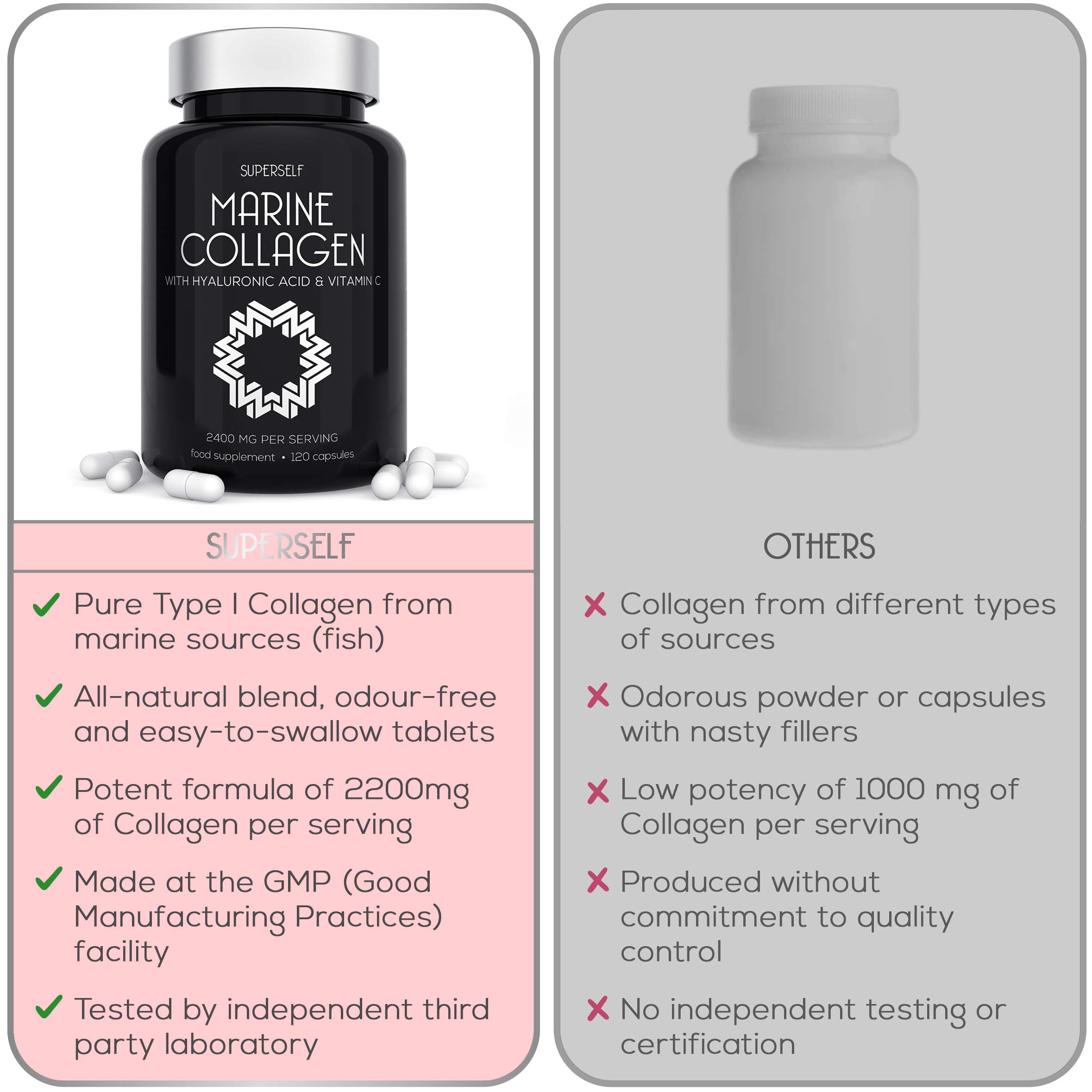 Marine Collagen Supplement 2400mg 120 Capsules with Hyaluronic Acid