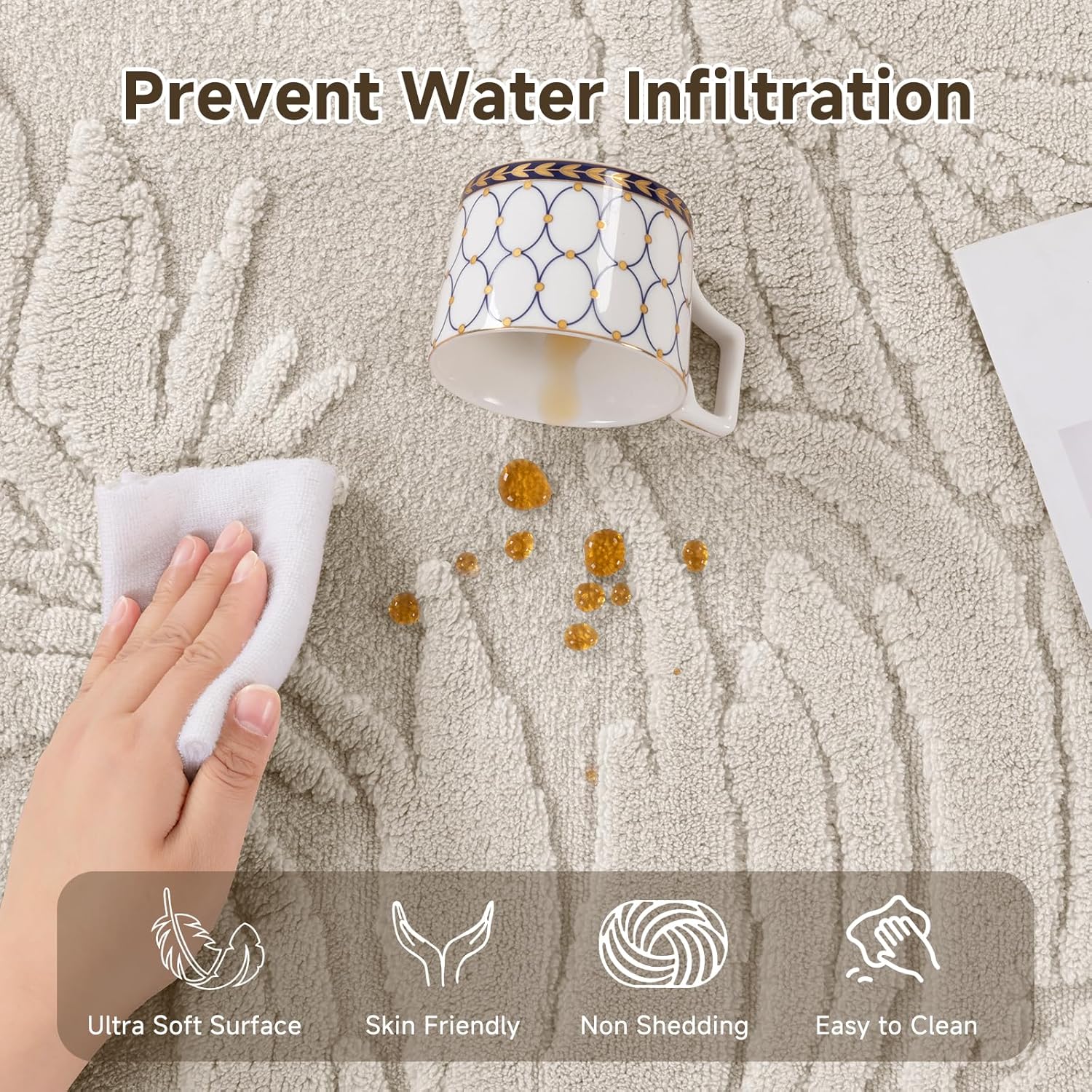 Pauwer Area Rugs for Living Room 8x10, Machine Washable Non Slip Neutral Boho Modern Rug, Soft Fluffy Carpet for Bedroom Dining Room Nursery Office Indoor Farmhouse, Beige