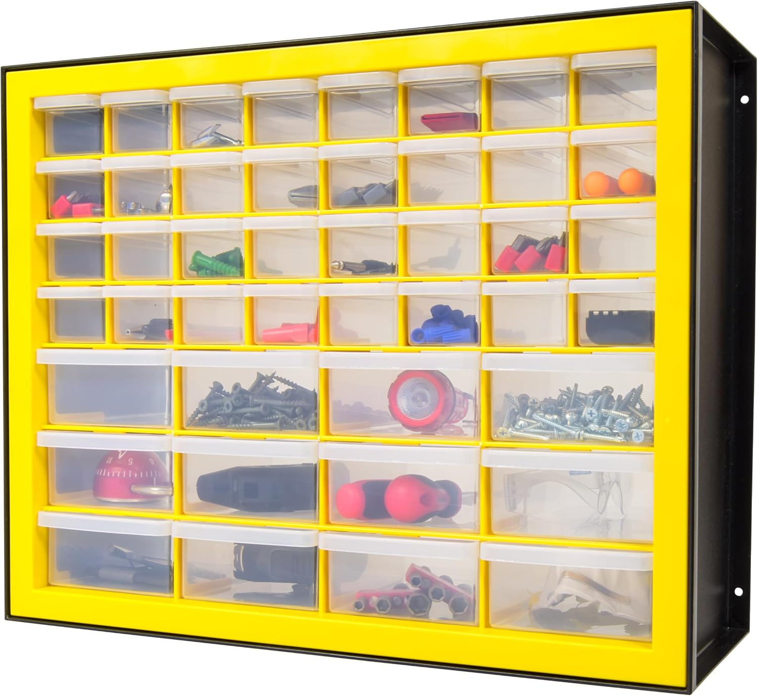  Plastic Hardware Storage Drawer, 44 Drawer Parts Cabinet - Yellow