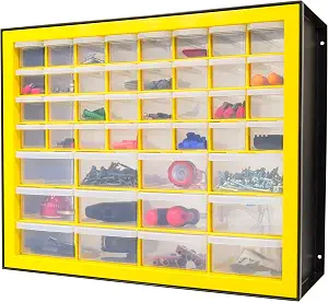  Plastic Hardware Storage Drawer, 44 Drawer Parts Cabinet - Yellow