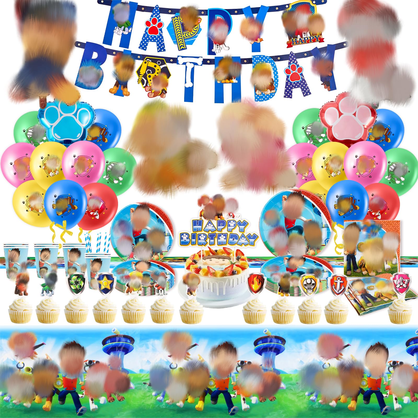 105Pcs Dog Supplies yumcute 105Pcs Dog Supplies Set+Party Ballons, Party Tableware Set, Reusable Birthday Party Paper Plates Cups Napkins and Tablecloth Sets Kids Dog Decorations for 20 Guests