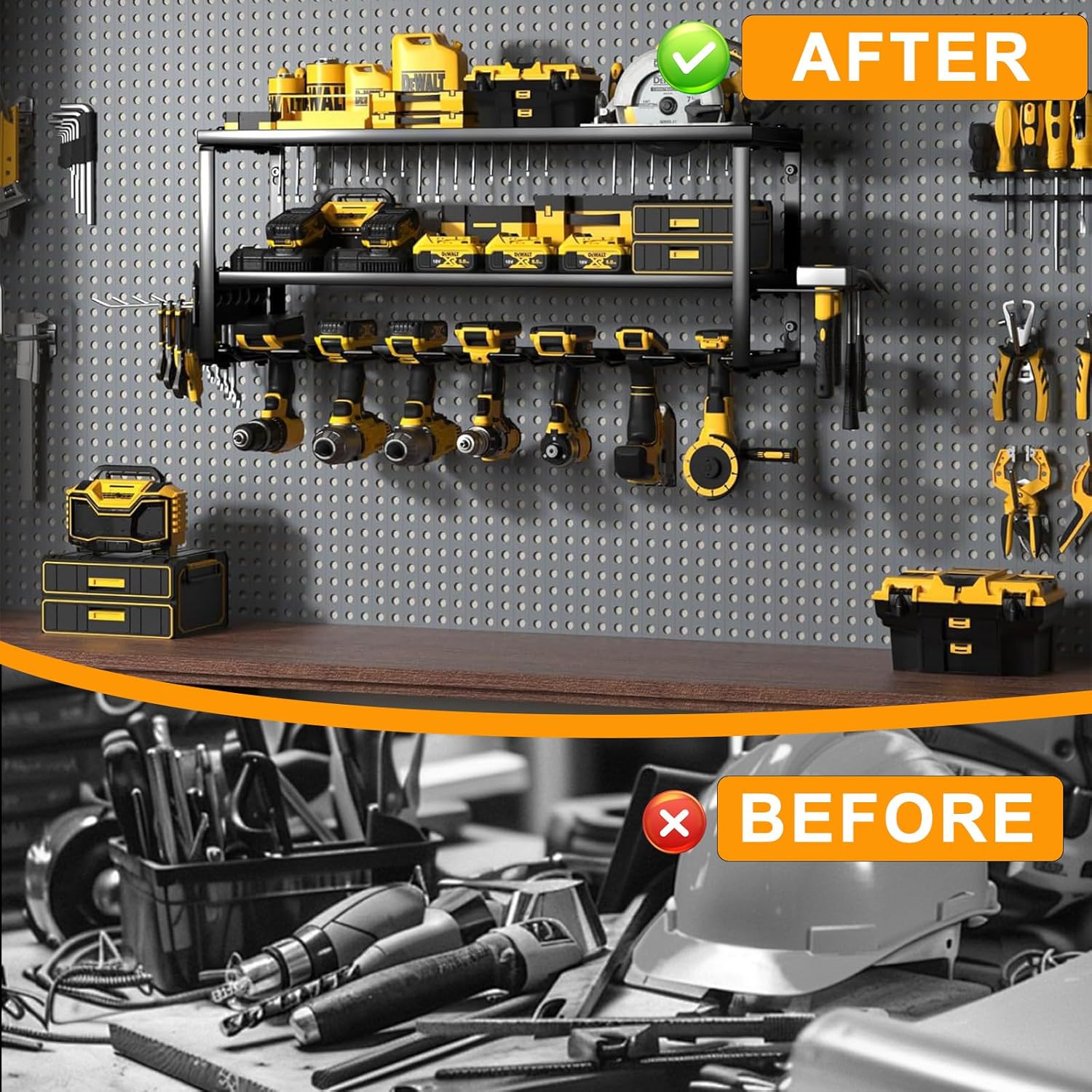 Garage Tool Organizer Wall Mount, 26x12x7.9in Power Storage Rack Garage Holder, 200LB Load-bearing Capacity Heavy Duty Drill Holder for Workshop Shed Van, Big Garage Organization and Storage System