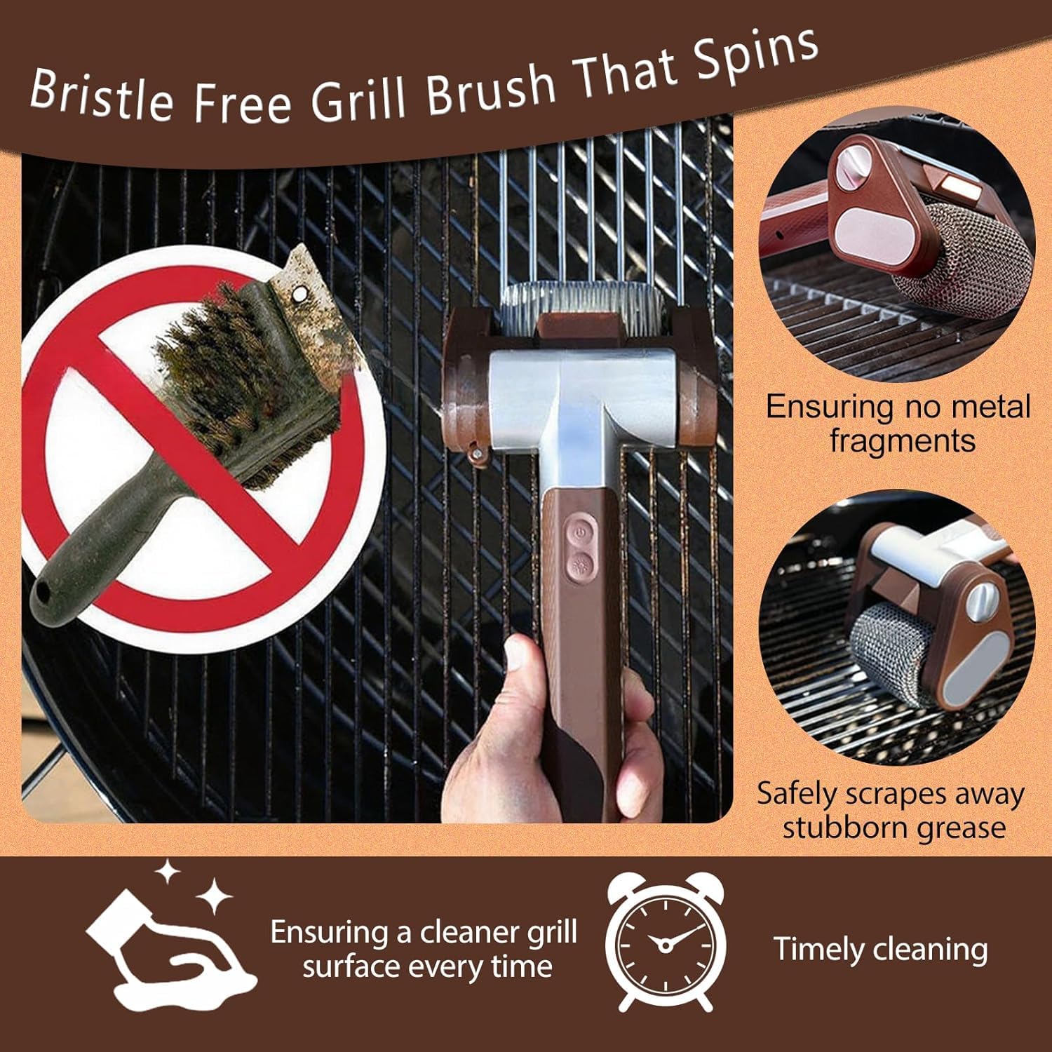 Cepillo eléctrico Recargable inalámbrico para Barbacoa, Limpiador de Parrillas de Acero Inoxidable para barbacoas de Exterior y de Cocina.