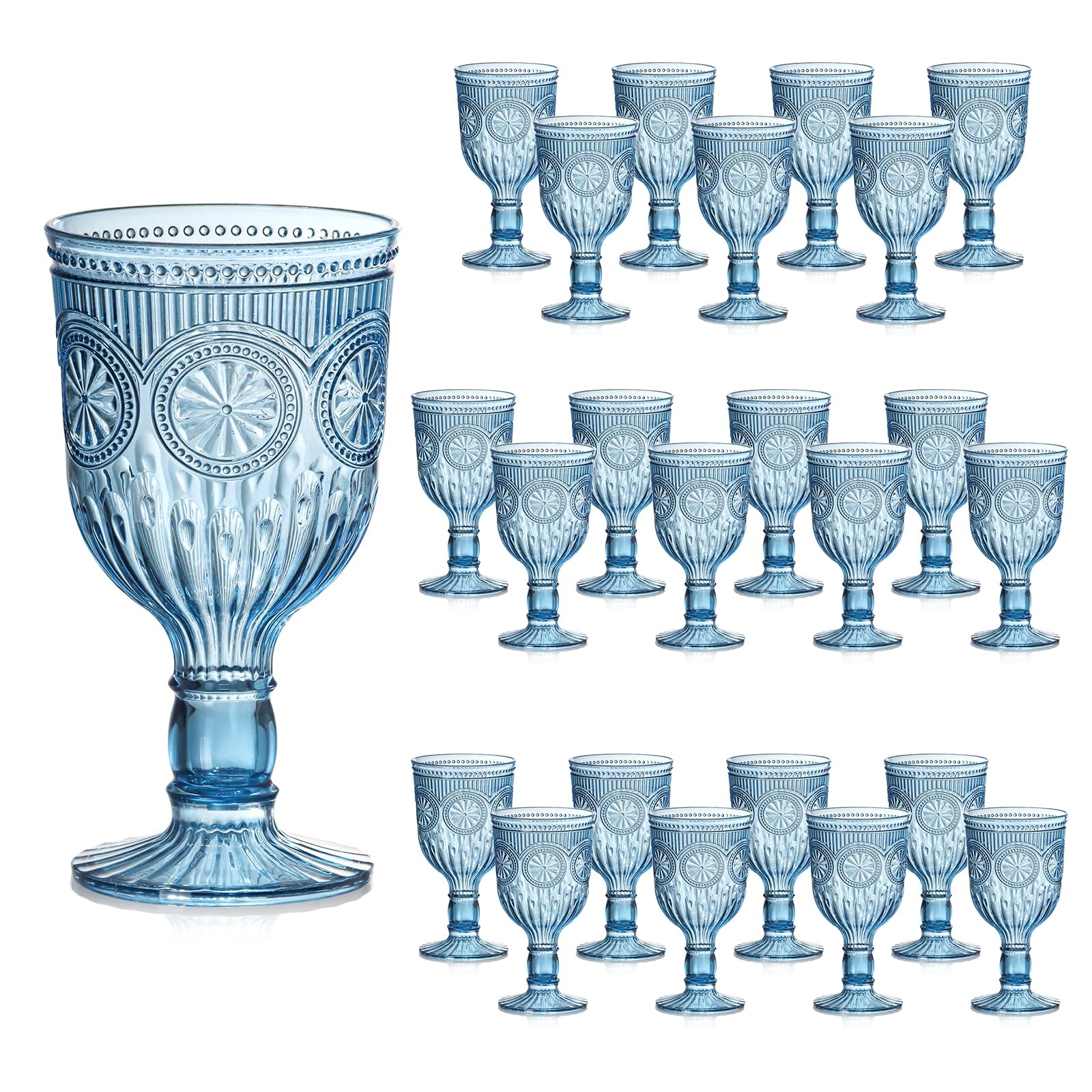 12 Oz Vintage Wine Glasses Goblets Drinking Glasses Sunflower Embossed Glassware Plastic Champagne Flutes Unbreakable Wedding Toasting Glasses Party Wine Cups for Bridal Shower Party (24, Smoky Blue)