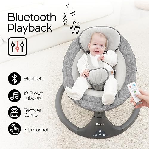 Miniatura 4 de Columpio de bebé para bebés a niños pequeños, columpio eléctrico portátil para bebé, columpio infantil Bluetooth para recién nacido con control