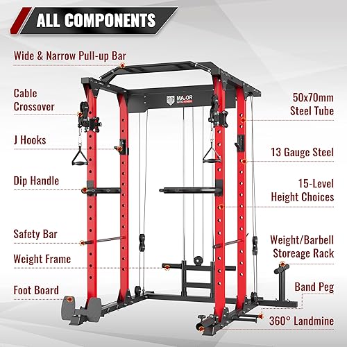 Miniatura 3 de MAJOR LUTIE Jaula de alimentación, PLM03 1400 lbs Rack de alimentación multifunción con sistema de cruce de cable ajustable y más accesorios de