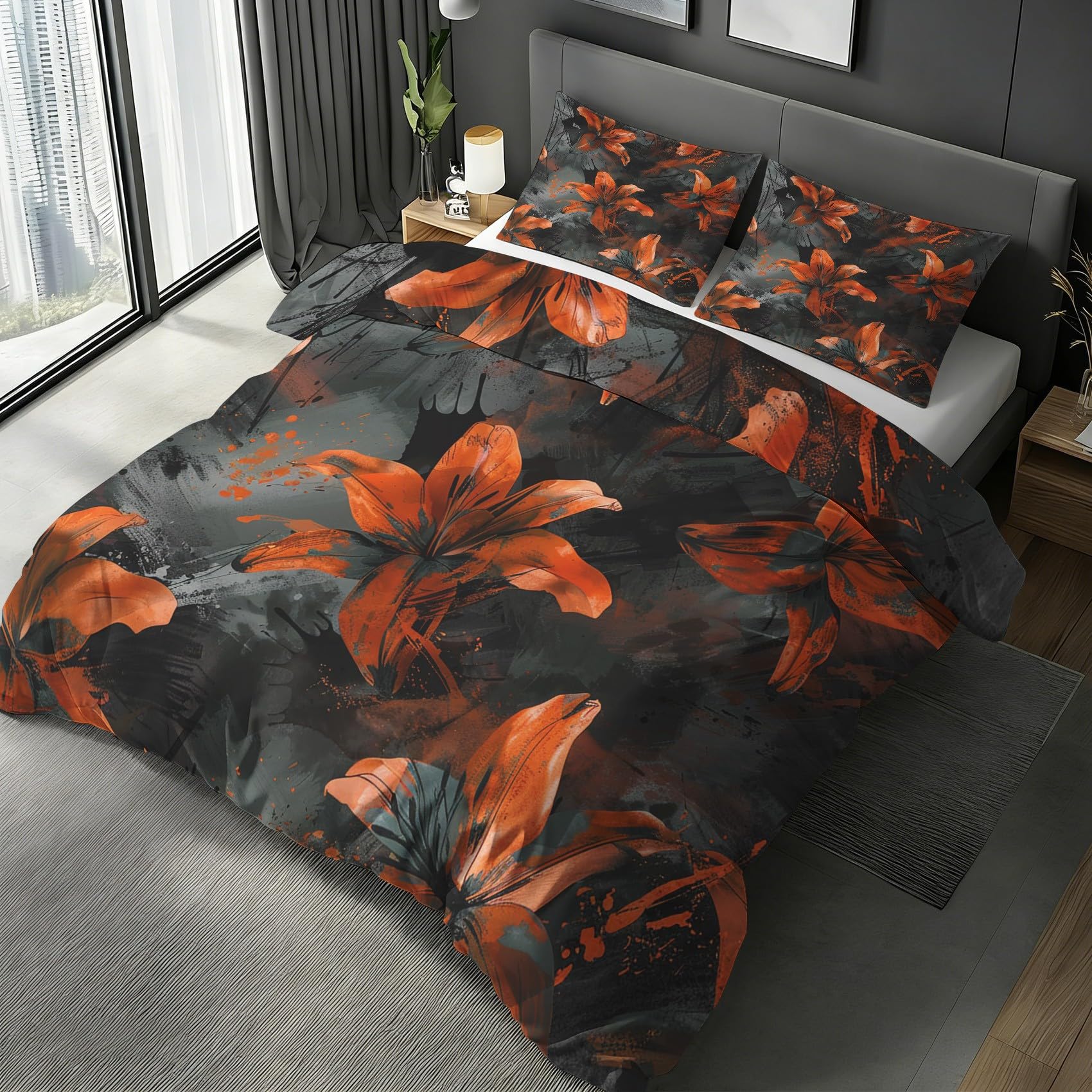 Parure de lit 160x200 lys orange gothique housse de couette 2 personnes