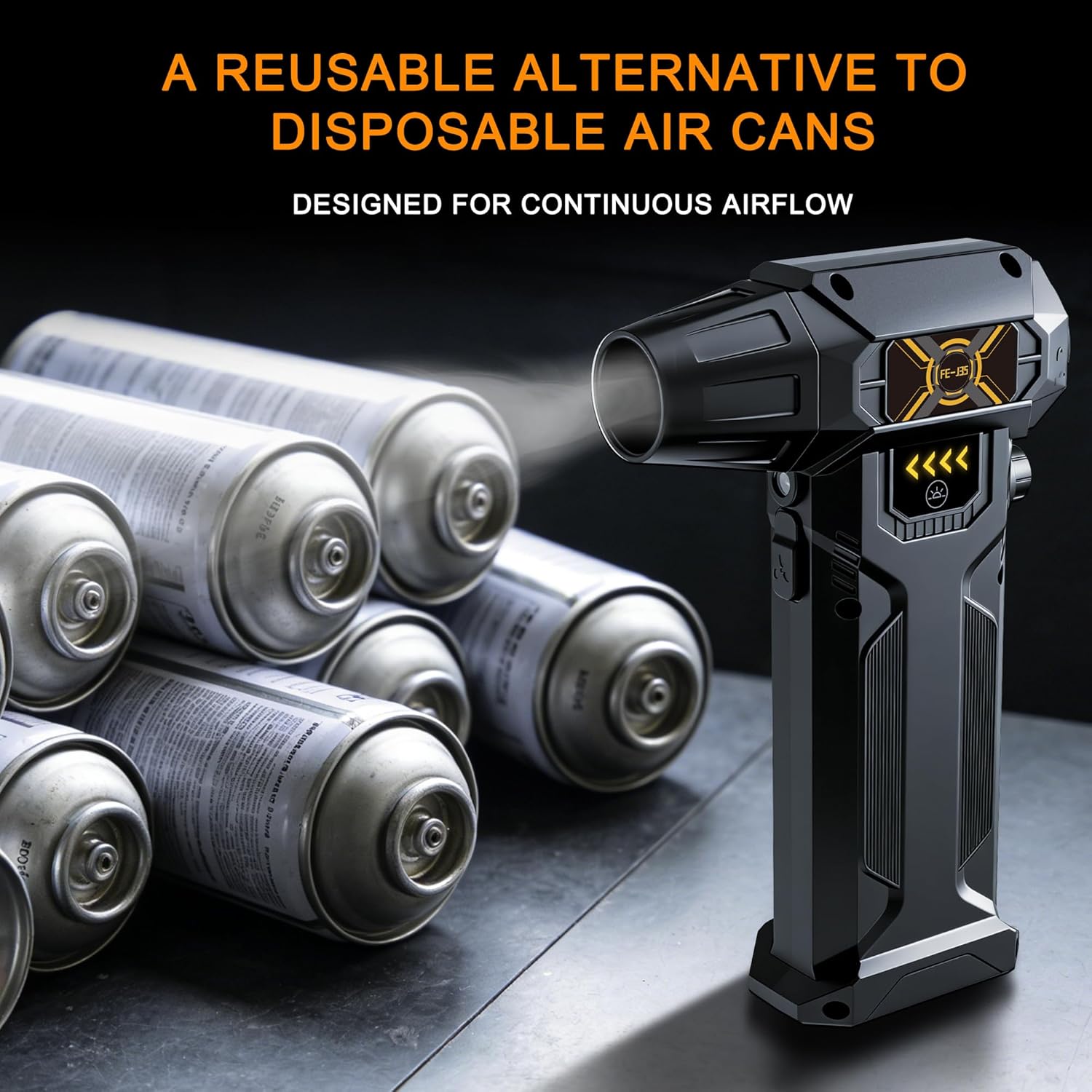 Compressed Air Duster, Cordless Electric Air Blower 130000 RPM, Rechargeable Computer Cleaner for PC & Keyboard Cleaning, Portable Air Duster for Electronics & Car Cleaning with LED Light (FE-J35)