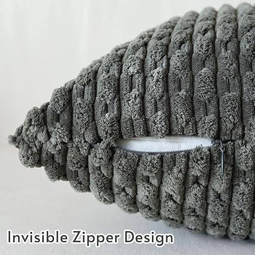 Miniatura 3 de OTOSTAR Juego de 4 fundas de cojín decorativas de pana suave neutra de 16 x 16 pulgadas, fundas de almohada cuadradas a rayas bohemias para sofá,