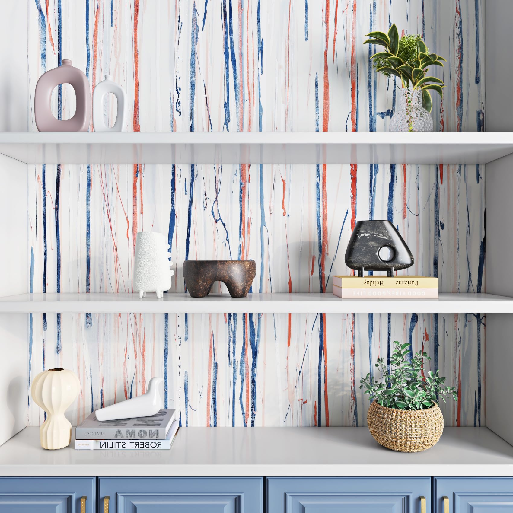 ReWallpaper Peel and Stick Wallpaper Vinyl Wrap Pink And White Matte for Cabinet Drawers Walls DIY 40CMx7M Pink Blue Striped Wallpaper for Living Room TV Background Bathroom Removable - Image 3