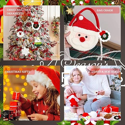 Miniatura 6 de Jejucy Kit de inicio de ganchillo para principiantes y adultos, paquete de 5 adornos navideños con tutoriales e instrucciones en video paso a paso