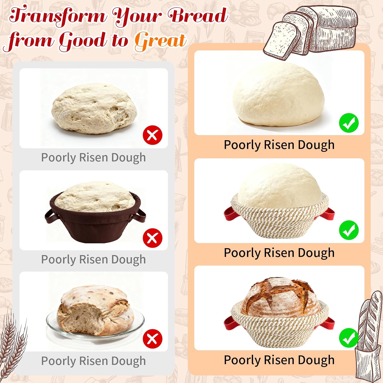 Sourdough Starter Kit,Gift for Bakers Sourdough Bread Baking Supplies,34oz Starter Jar, 2 Cotton Rope Proofing Baskets & More for Sourdough Starter Bread Making Baking Fermentation - Image 6