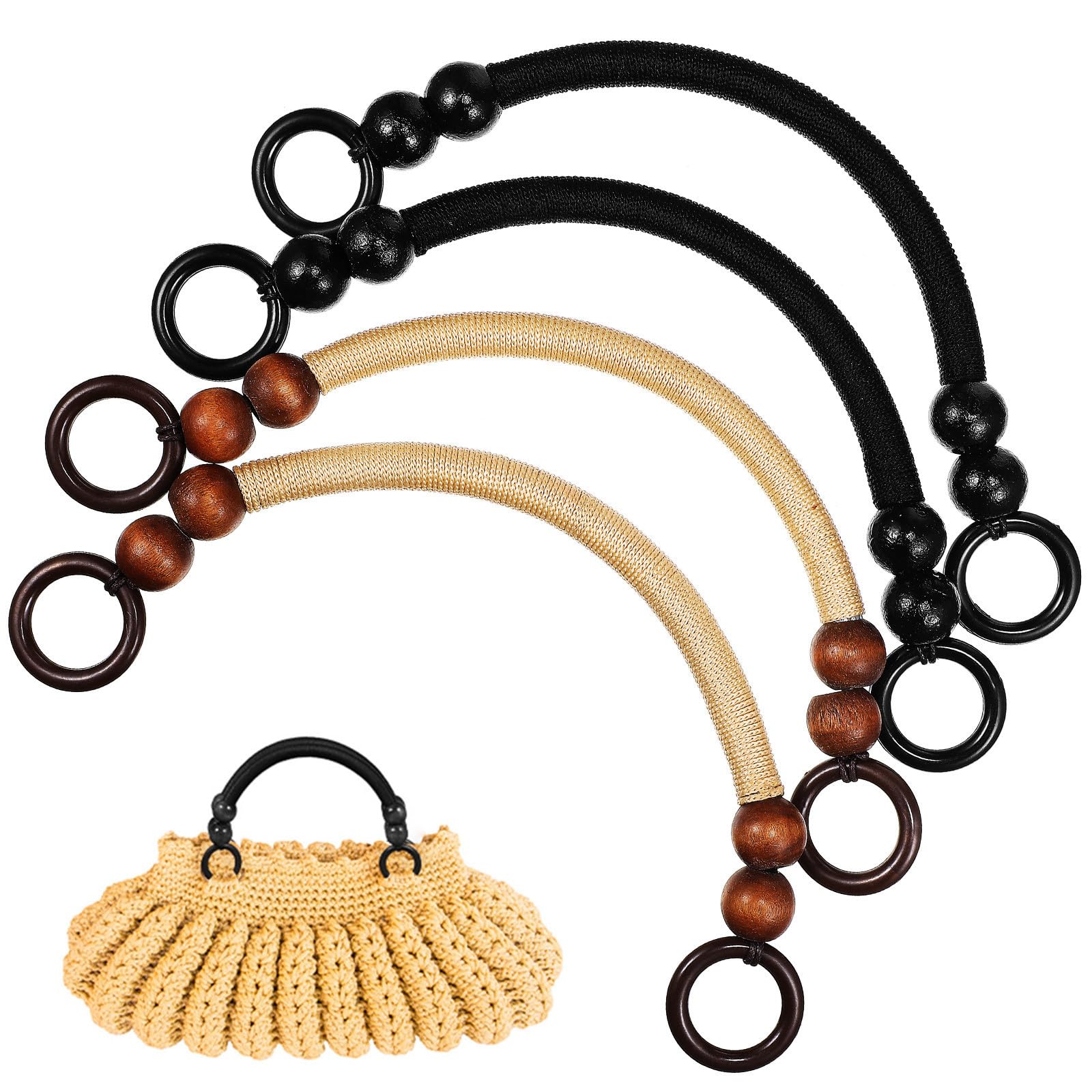 4 asas de bolso de cuentas de madera y cuerda de nailon resistentes para tus diseños DIY