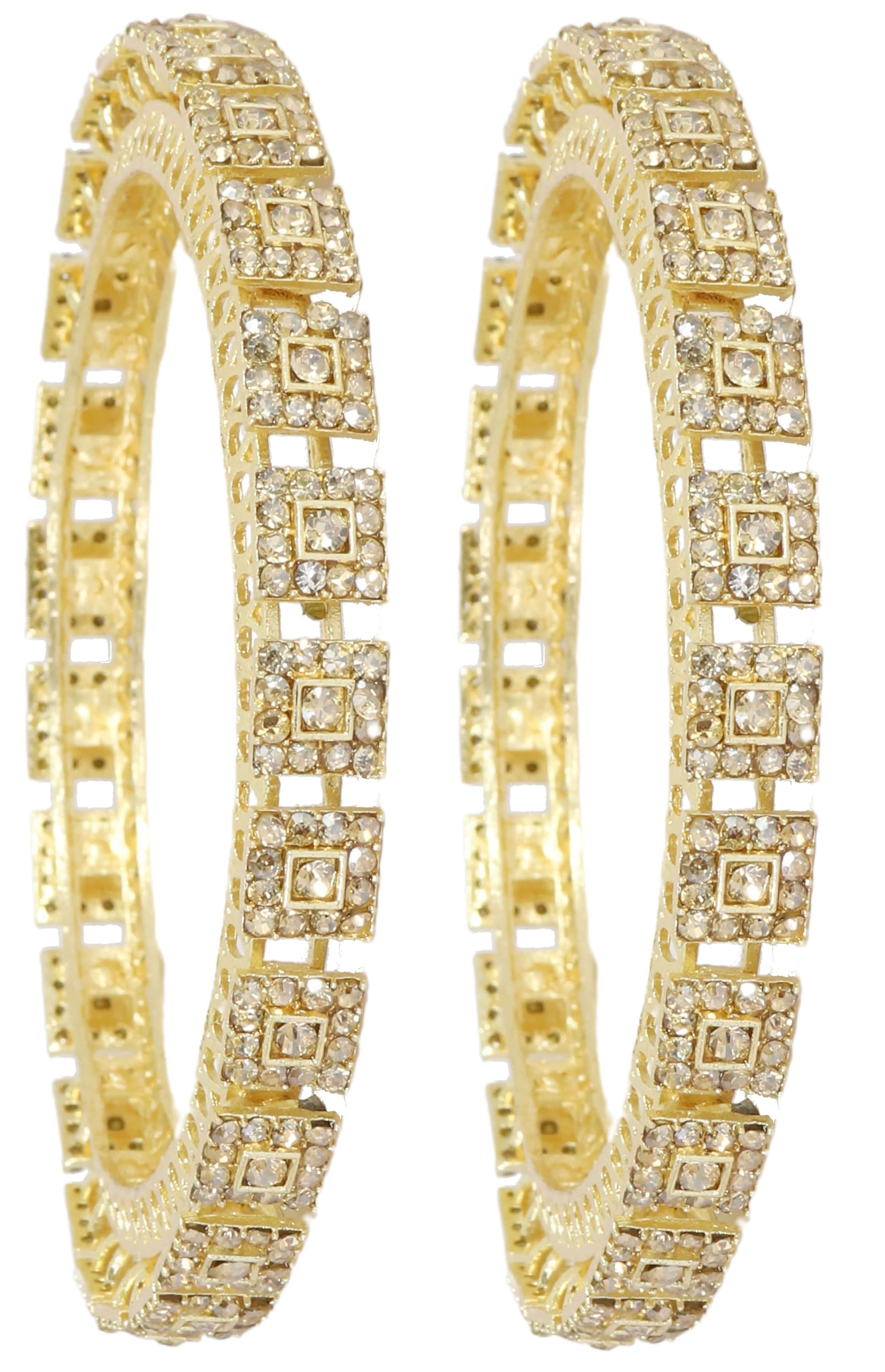 NMII Set di 2 braccialetti Kada in metallo placcato oro con pietre di zircone, stile Pacheli, alla moda, per ragazze e donne, braccialetti tradizionali Rajwadi