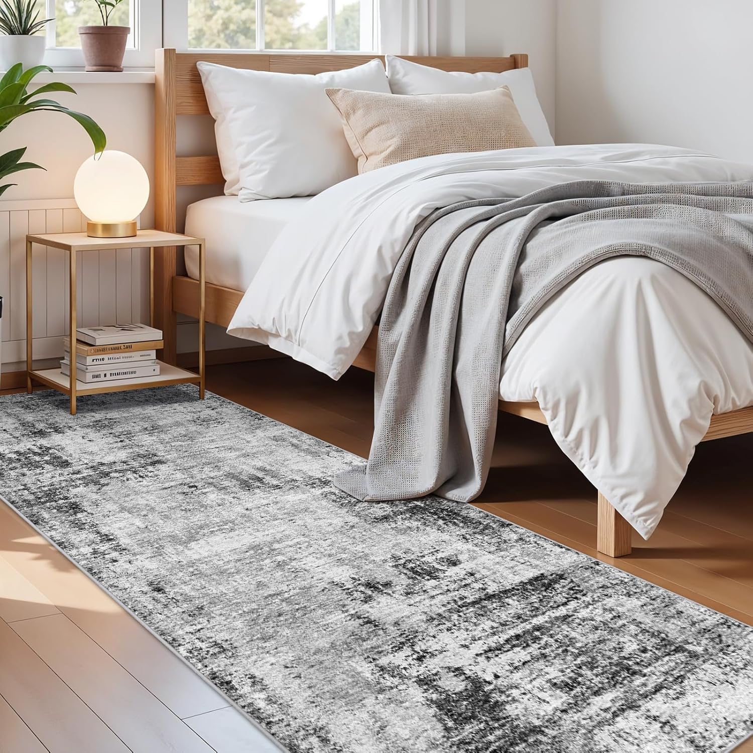 2x8ft Carpet Runners for Hallway: Washable Kitchen Rug Modern Abstract Non Slip Stain Resistant Carpet for Bedroom Laundry - Ultra Soft Rubber Backed Throw Floor Mat for Home Decor (Black 2x8)