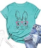 Funny Bunny Print T Shirt for Women Cute Grapic Leopard Shirts Family Blouse Gifts Easter Tops Tee