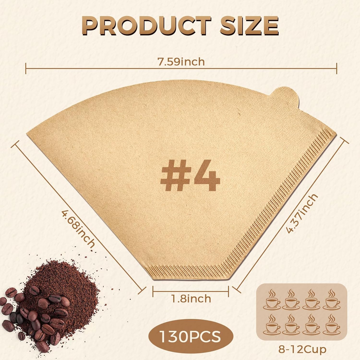 130 Count #4 Cone Coffee Filters 8-12 Cup, Unbleached Natural Paper image 2