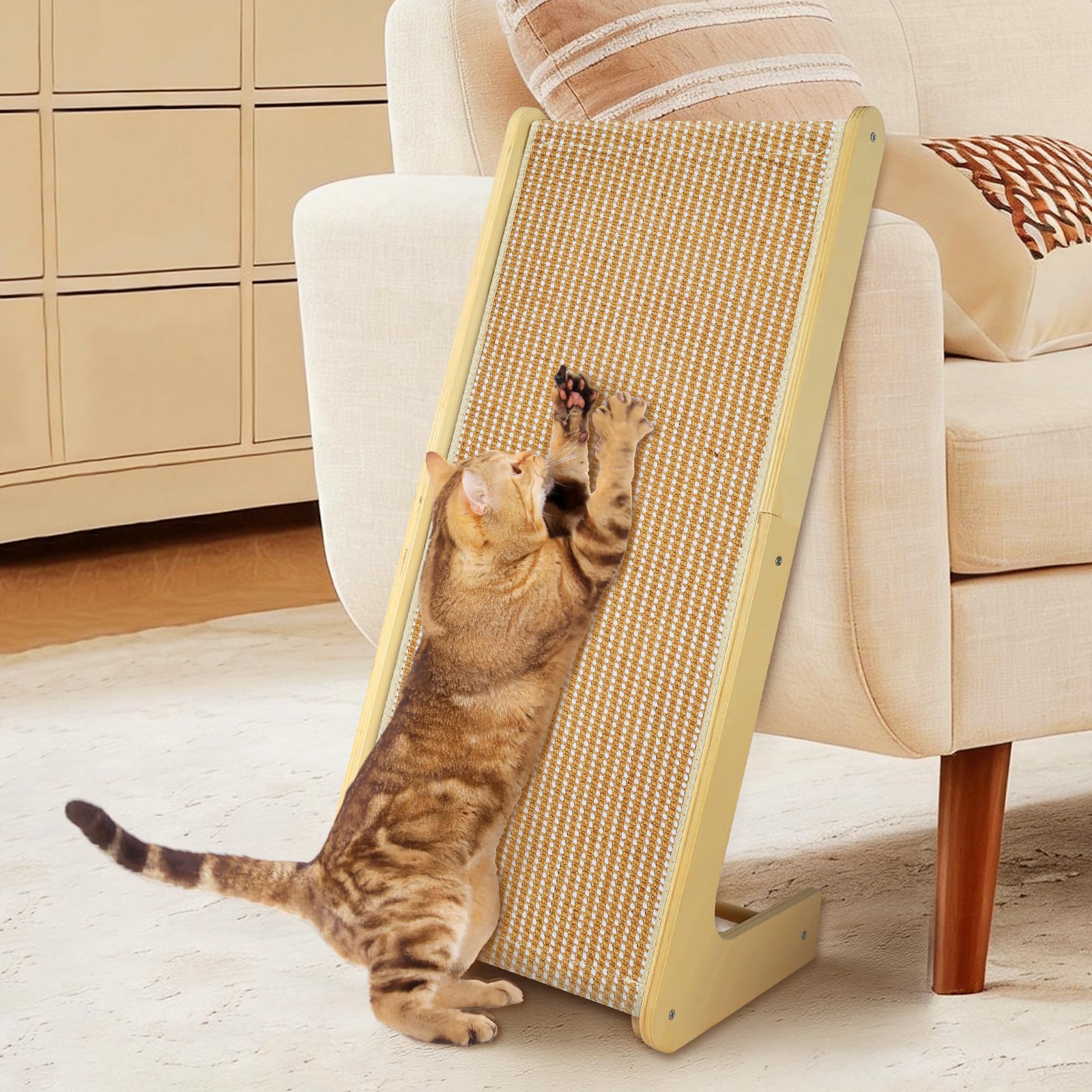 Aolso L Shape Vertical Cat Scratcher, 69cm High Scratching Board for Indoor Cats, Sisal Pad Cat Scratching Post,Pet Furniture for All Cats Playing, Relaxing