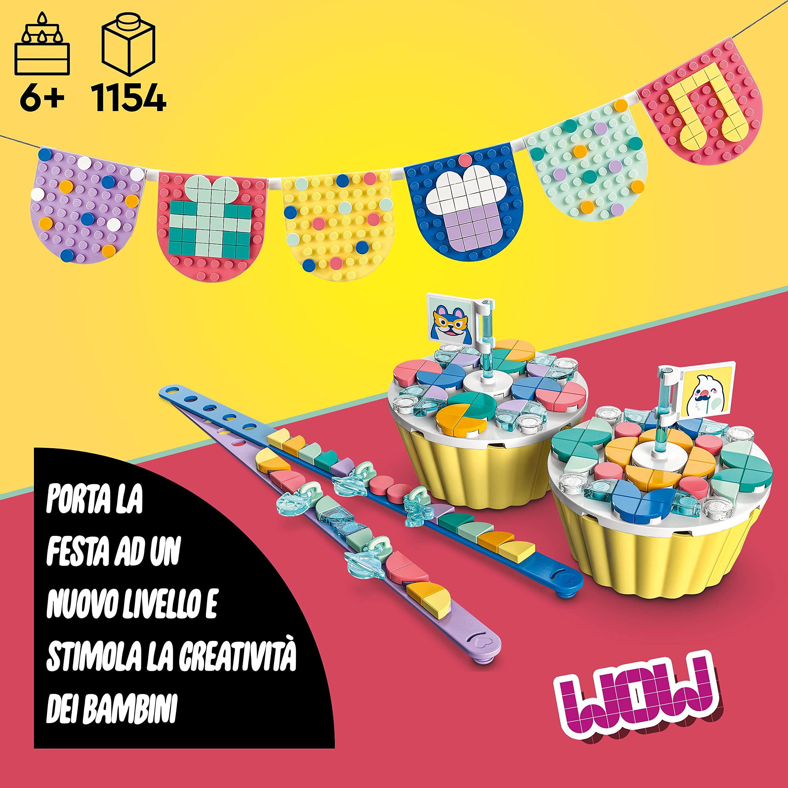 LEGO DOTS Grande Kit per le Feste, Giochi Festa Compleanno Bambini, Ragazzi e Ragazze Fai da Te con Cupcake, Braccialetti e Festoni, Idee Regalo Arti e Mestieri 41806