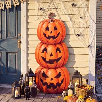 Wenqik Vintage Halloween Pumpkins Porch Sign 35 x 16 in