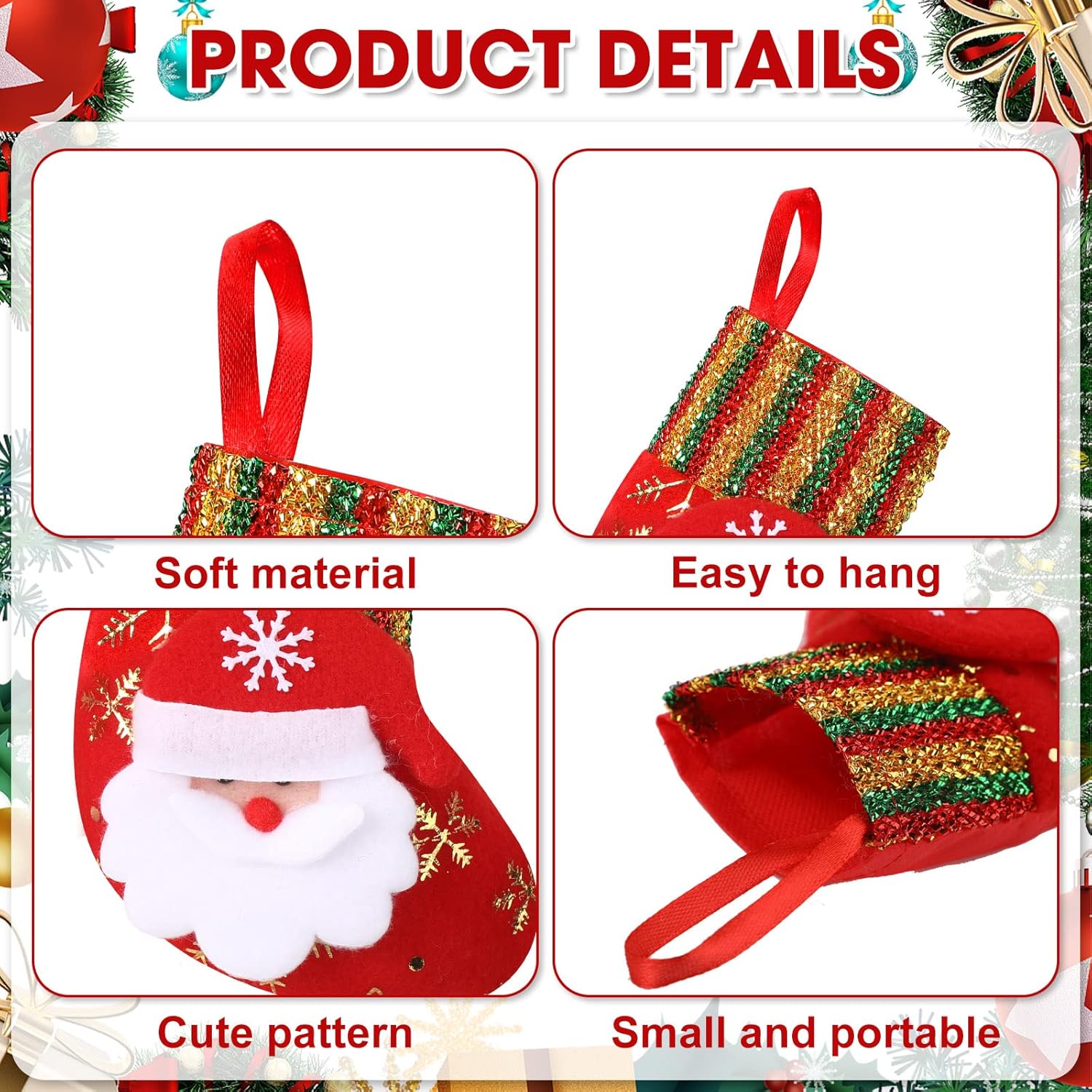 Leitee 80 Pieces Christmas Stockings Mini Xmas Hanging Stocking with Snowflakes 3D Reindeer Bear Santa Claus Snowman Mini Gift Stockings for Holiday Christmas Tree Decoration