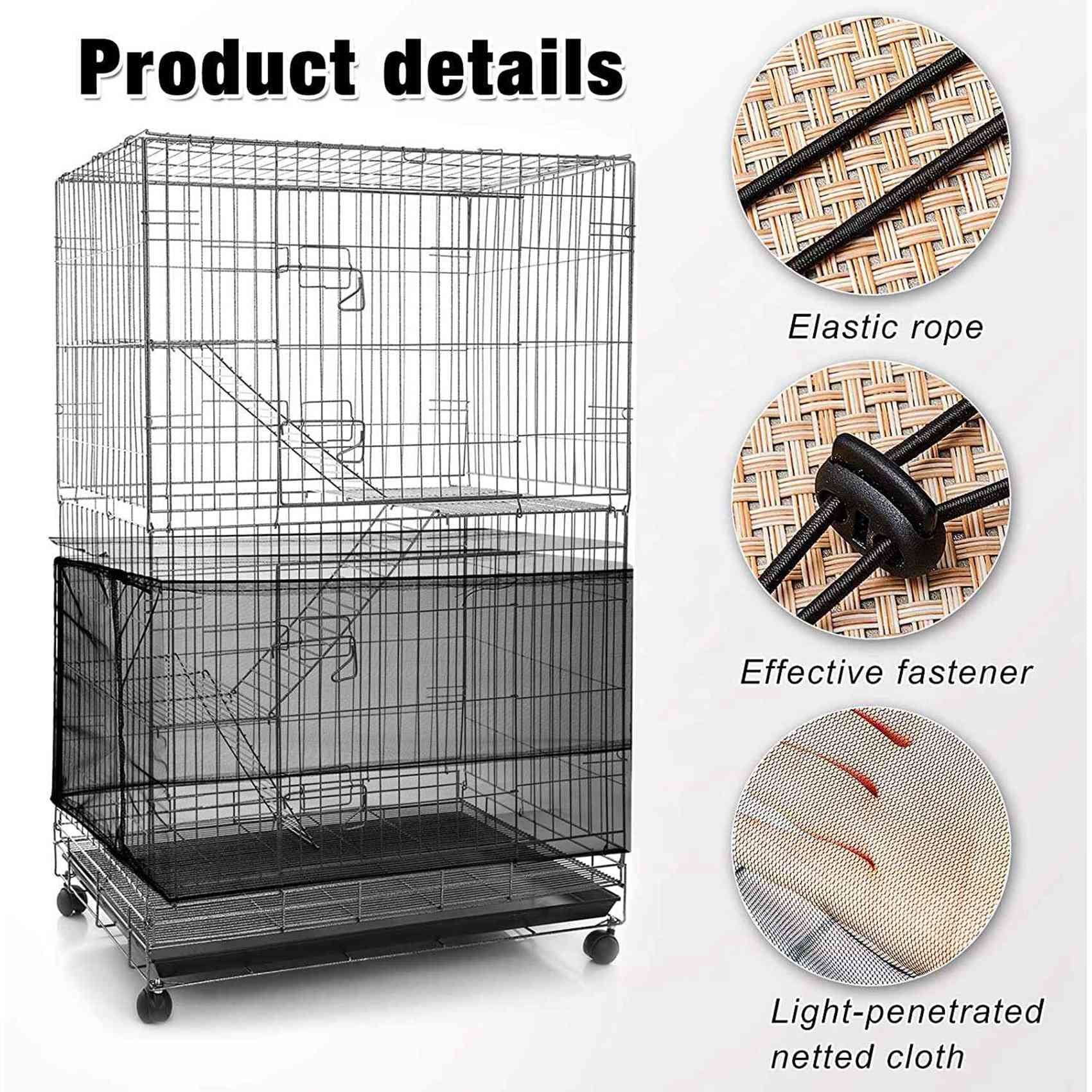 6 x große, verstellbare Vogelkäfig-Abdeckung, Samenfänger, universeller Vogelkäfig-Nylon-Netzbezug, weicher Rockschutz