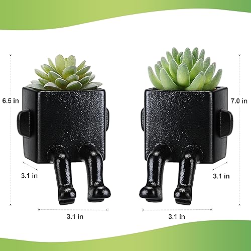 Miniatura 7 de Suculentas falsas en macetas de cerámica negra de forma humana moderna con patas colgantes, bonitas plantas falsas para decoración de estantes,