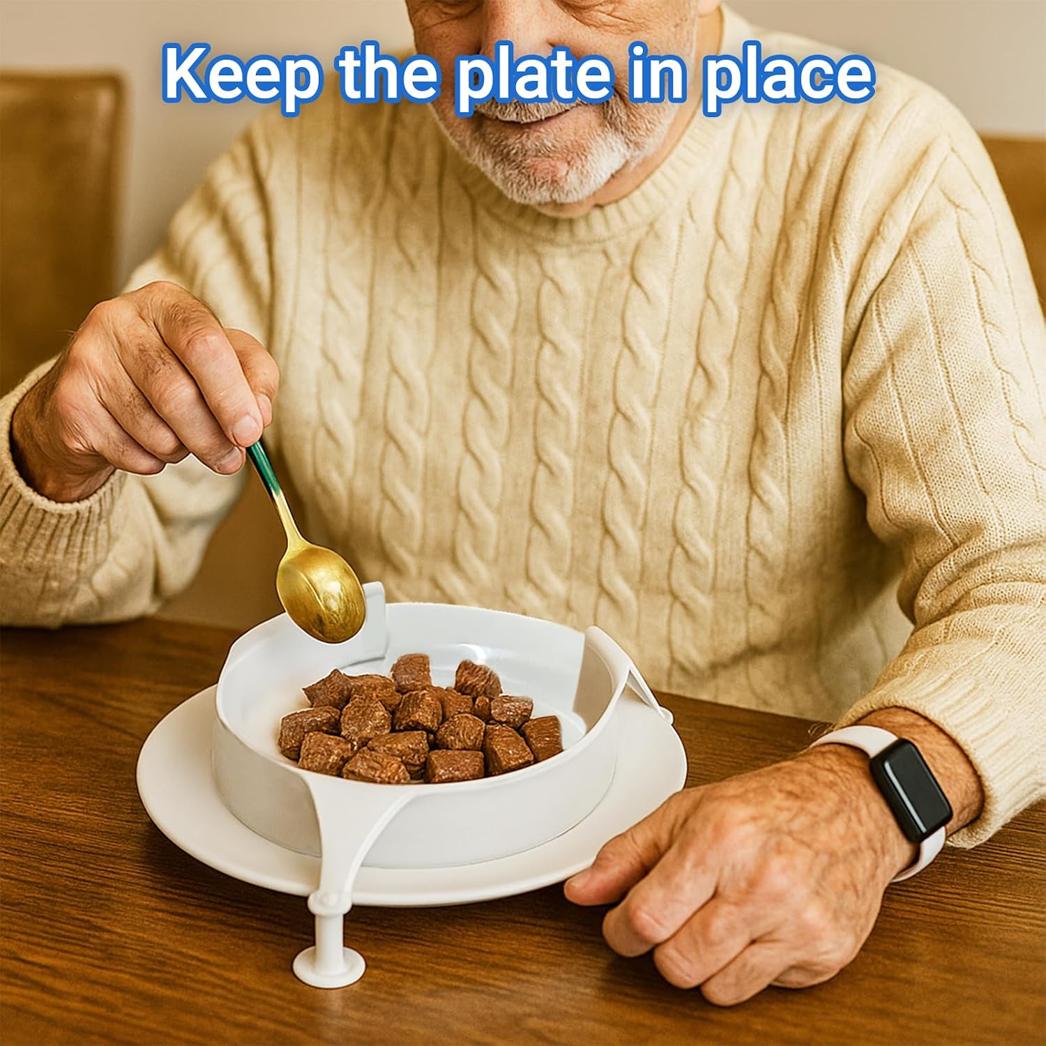 Spill-Proof Scoop Plate with Suction Base - Assistive Dining Bowl with Food Guard for Parkinson’s, Dementia, Stroke & Tremors