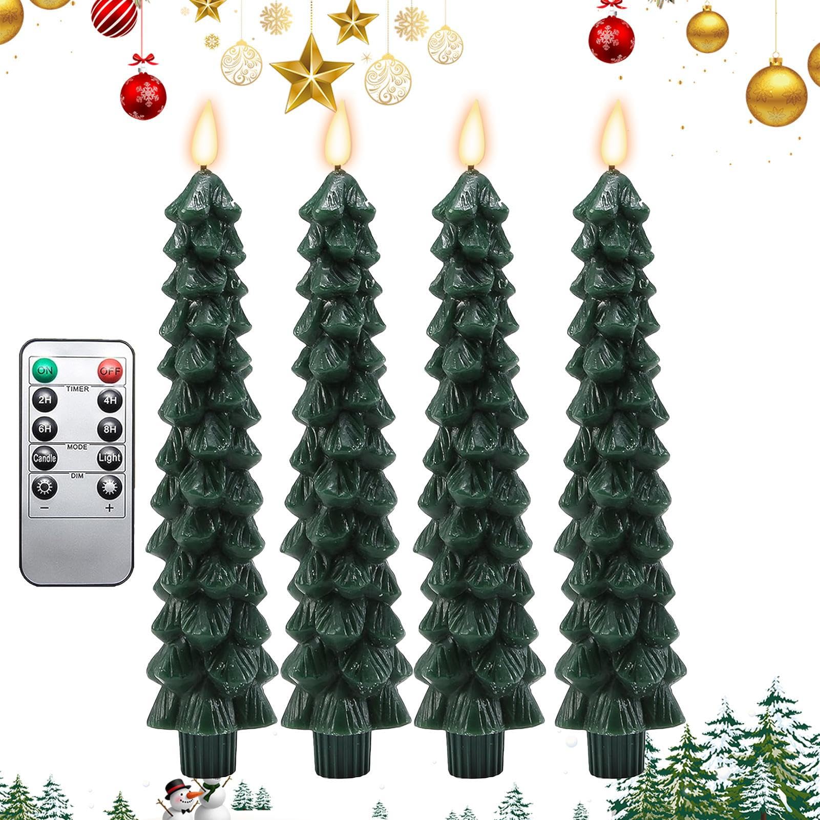 Dranng Velas navideñas sin llama,Velas cónicas sin llama para árbol de Navidad - Candelabros LED verdes Luces de velas cónicas sin llama - Velas sin llama del árbol de Navidad de 9,7 pulgadas, velas