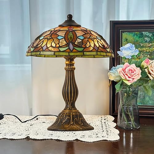Miniatura 8 de Lámpara de mesa estilo Tiffany, lámpara de cristal de 12 pulgadas, lámpara de mesa antigua, lámpara de noche, para mesita de noche, dormitorio, sala