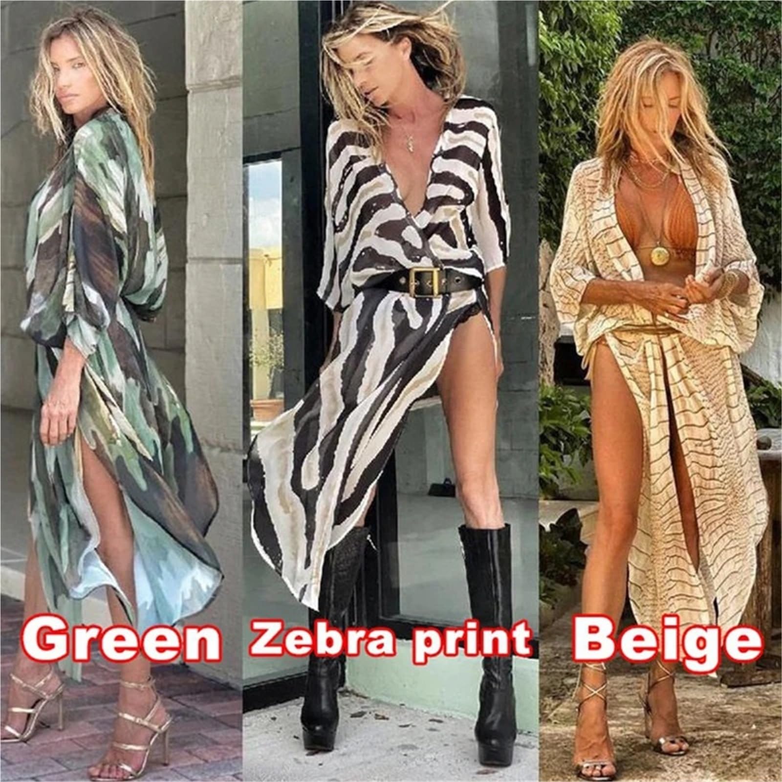 Langes Strandkleid aus Chiffon Gestreifte Chiffon-Badeanzug-Abdeckungen, Strandkleid for Damen, Sommer-Badeanzug-Abdeckung