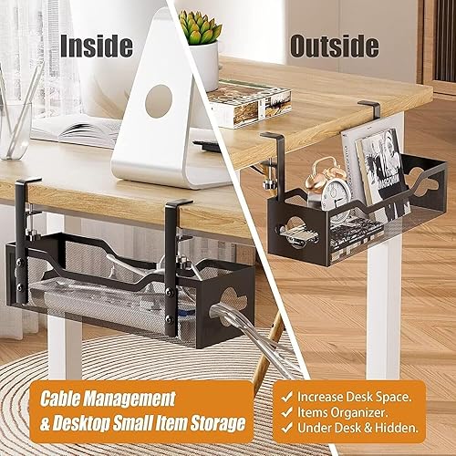 Miniatura 5 de Paquete de 2 bandejas para organizar cables debajo del escritorio, organizador de cables de 13.38 pulgadas sin taladros, organizador de cables de