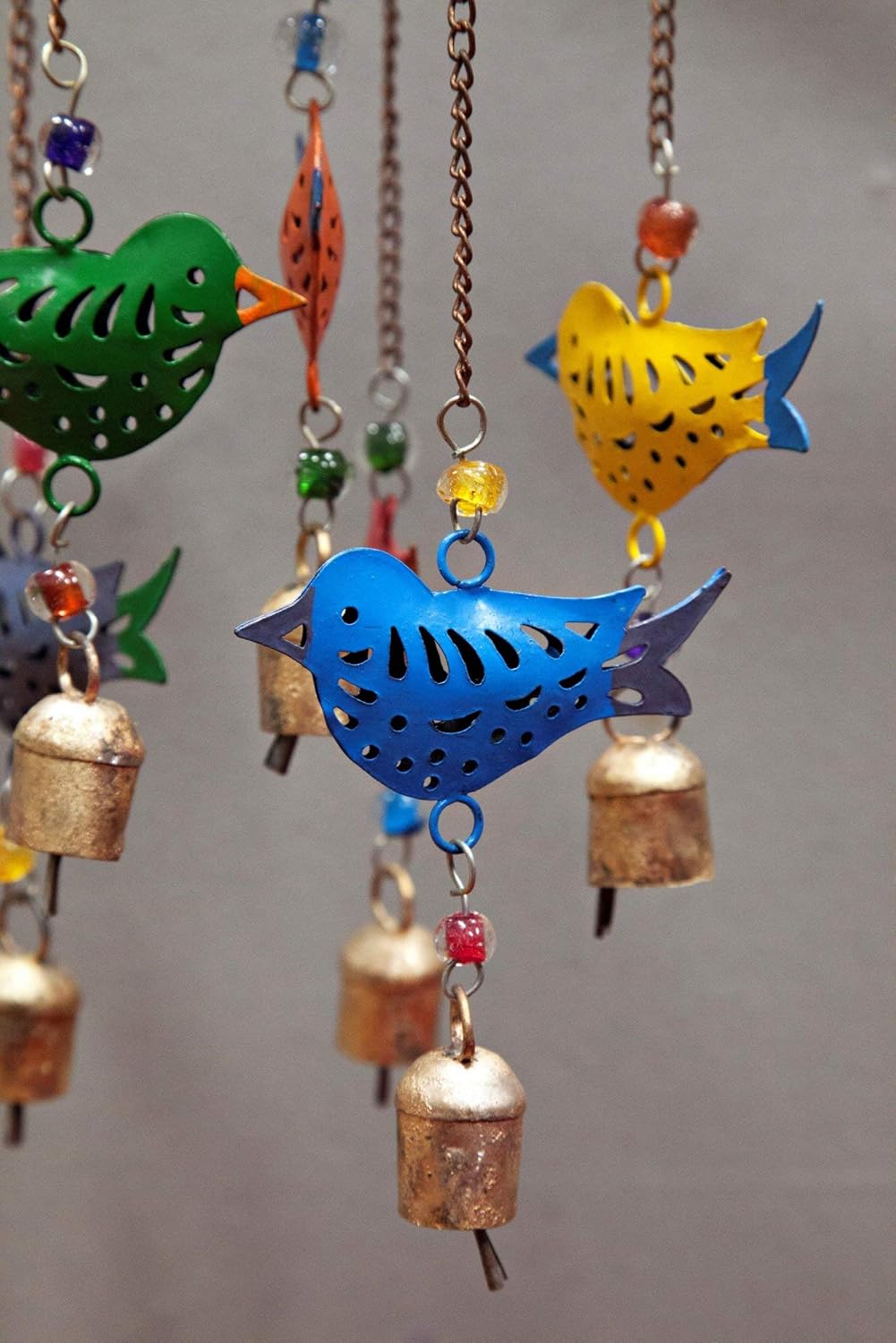 Beautiful Large Wind Chimes Outdoor Sound Rich Relaxing Tones - Carousel with Tin Bells and Beads - Music to Your Ears (6 x 15 inches, Red Green Blue Birds)