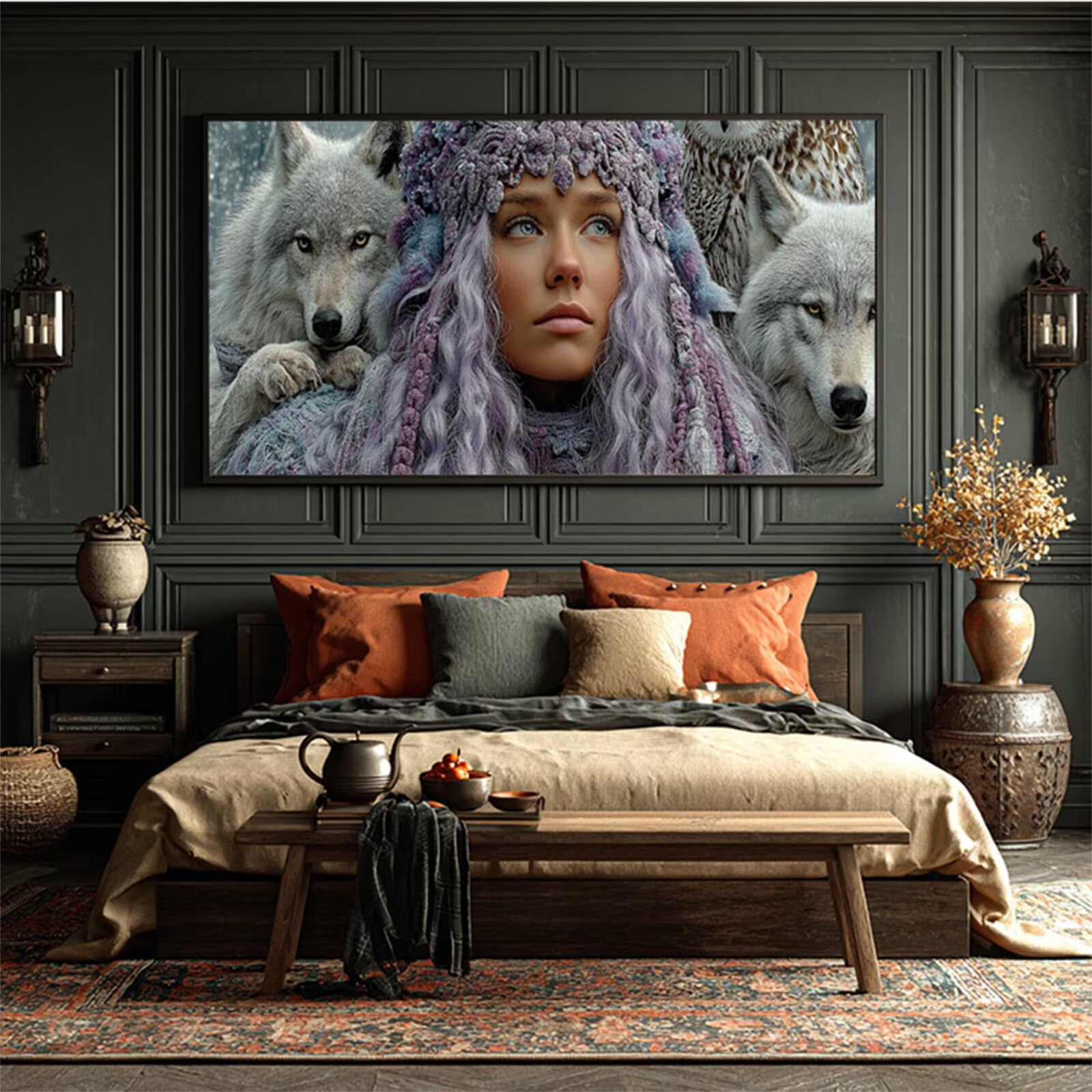 Wolf Dipingere con i Numeri Adulti, Donna Fai Da Te Dipingere con i Numeri, Paint by Numbers Kit con Pennelli e Vernice Acrilica, Hobby Creativi Adulti, Regalo, Decorazioni Parete, 160x70cm M-7717