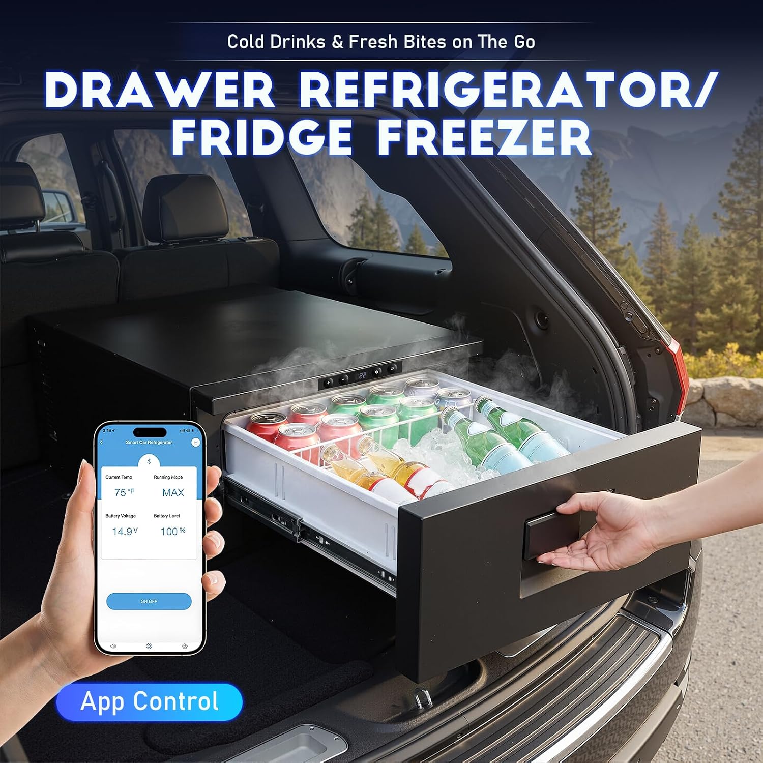 33QT Drawer 12V Car Fridge Freezer - APP Control Portable Refrigerator, -4℉~68℉Compressor Cooler, 12/24V DC, 30° Anti-Shake, 45dB Low Noise, Space-Saving Fridge for RV, Truck, SUV, Camping Travel