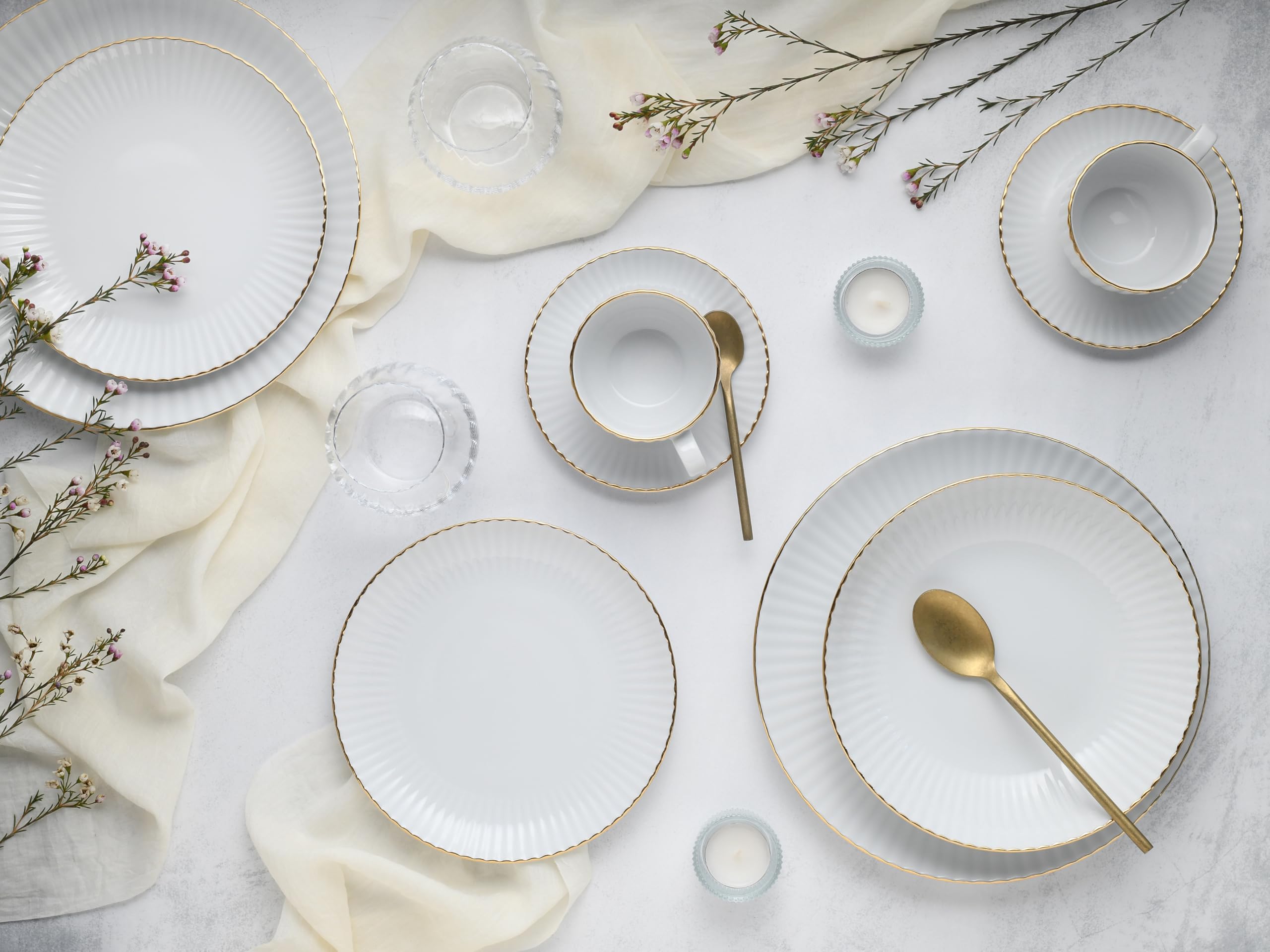 CreaTable, 20753 Allegra Goldband Service de table 30 pièces pour 6 personnes, en porcelaine, fabriqué en Europe