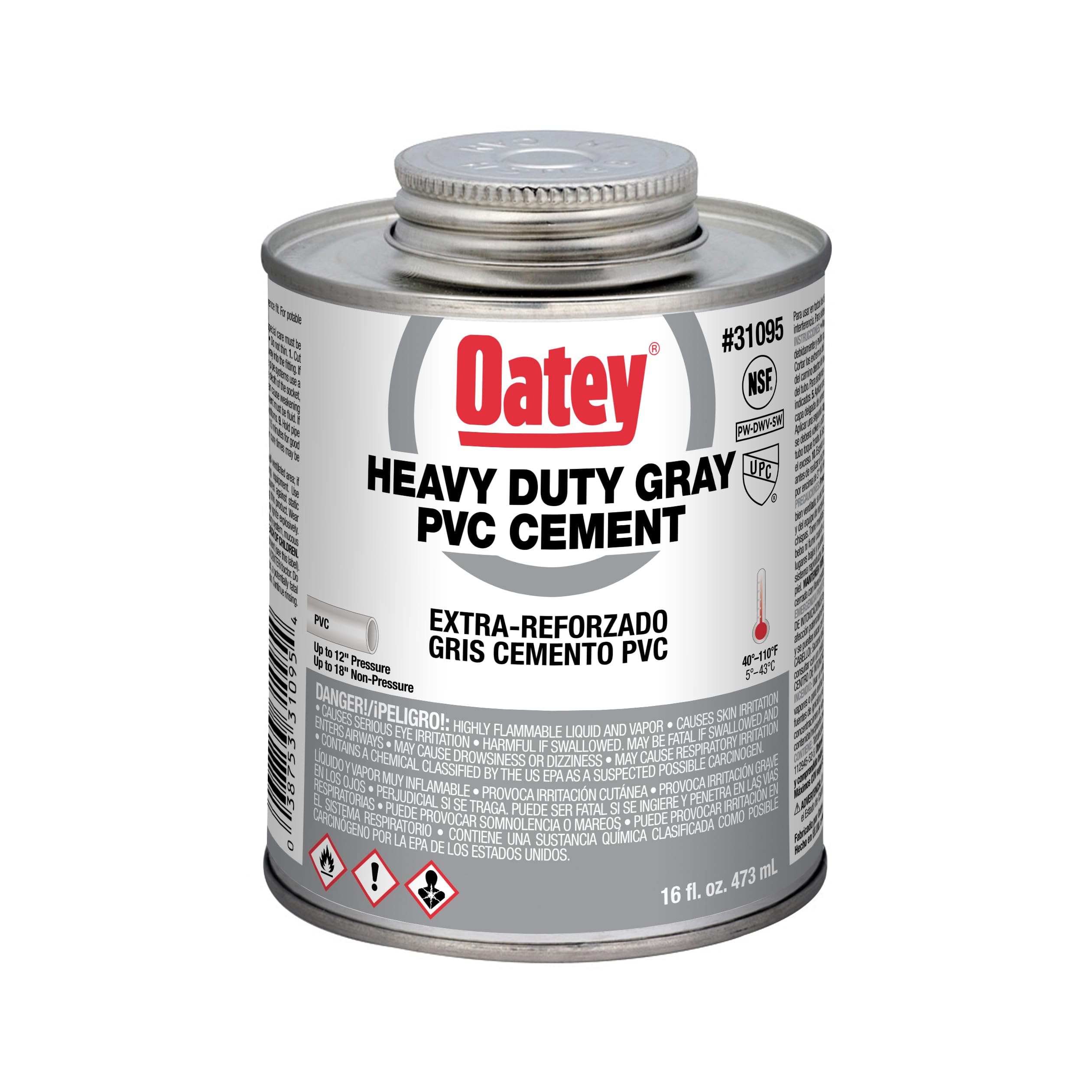 Oatey Pipe Cement,16 fl oz,Gray 31095-1 Each