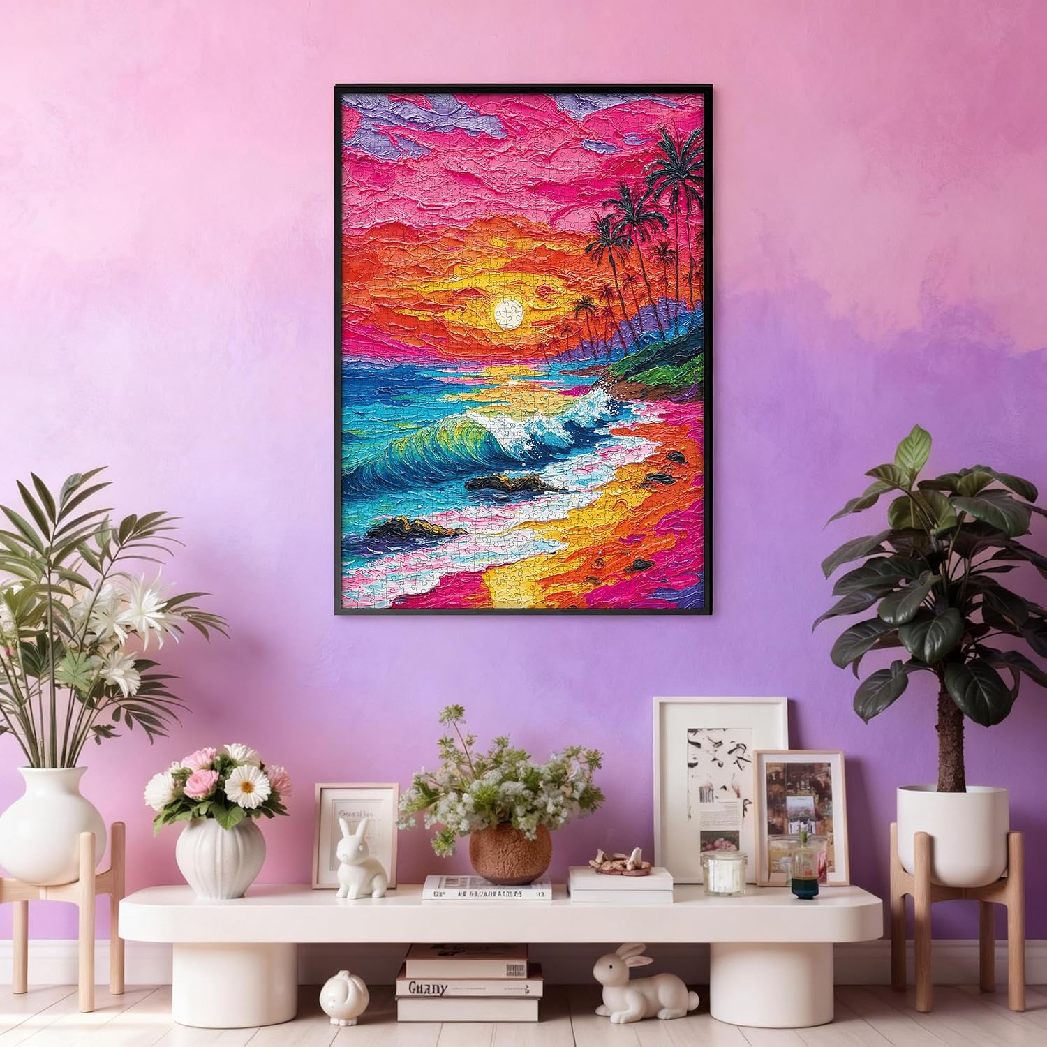 Rose Beach Jigsaw Puzzles 1000 Pieces for Adults -Challenging Summer Tropical Ocean Sunset Art, Premium Matte Finish, 27.56 x 19.68 Inches, Perfect for Game Nights