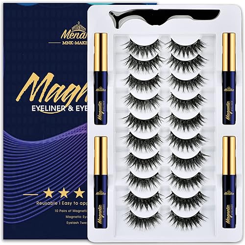 Miniatura 4 de Menaka Pestañas magnéticas de aspecto natural pestañas magnéticas con kit de delineador de ojos de aspecto natural, mejoradas de larga duración, 10