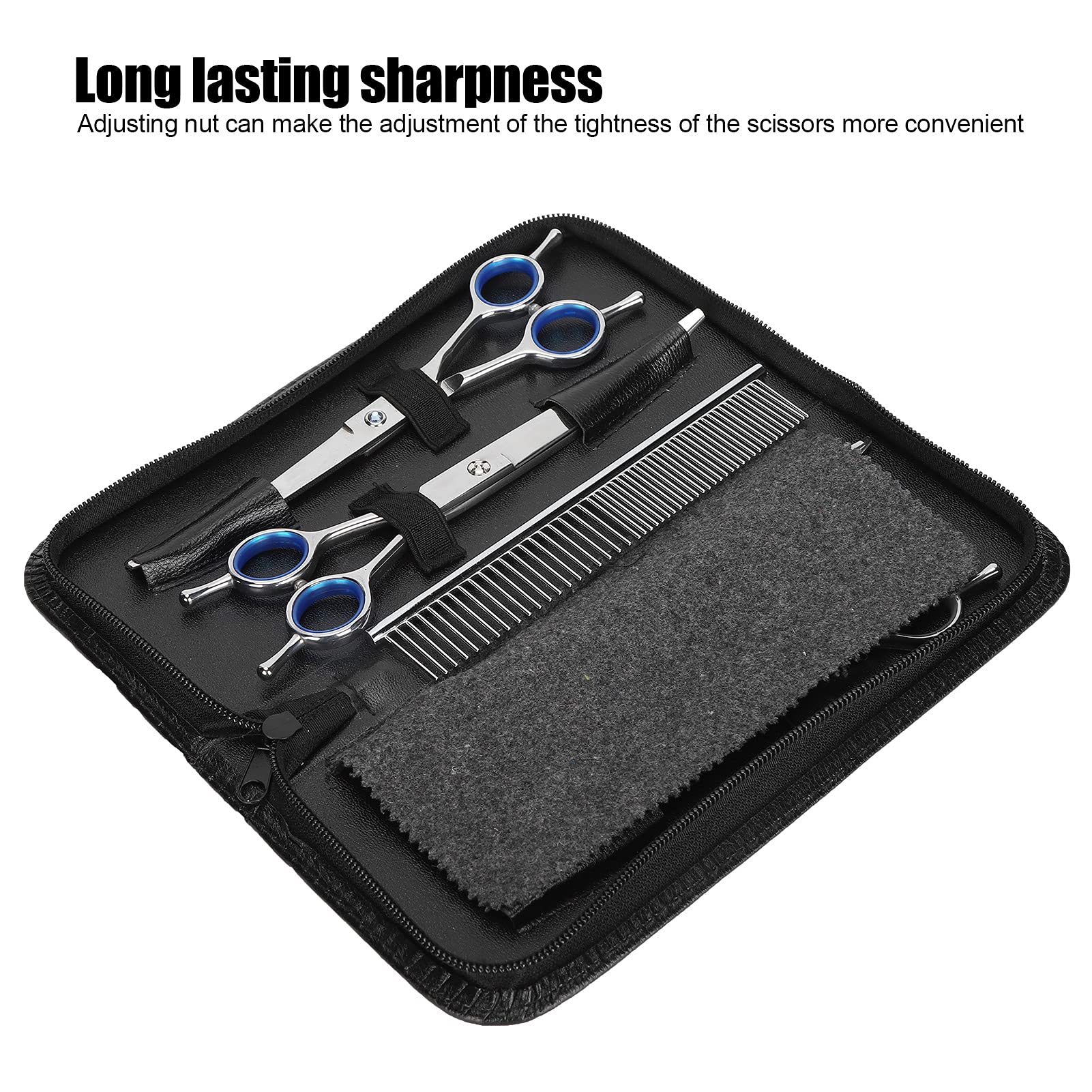 Horoper Pet Grooming Scissors, Pet Comb, Pet Stainless Steel Scissors Set, Hair Straight Bend Dilution Scissors and Comb Set