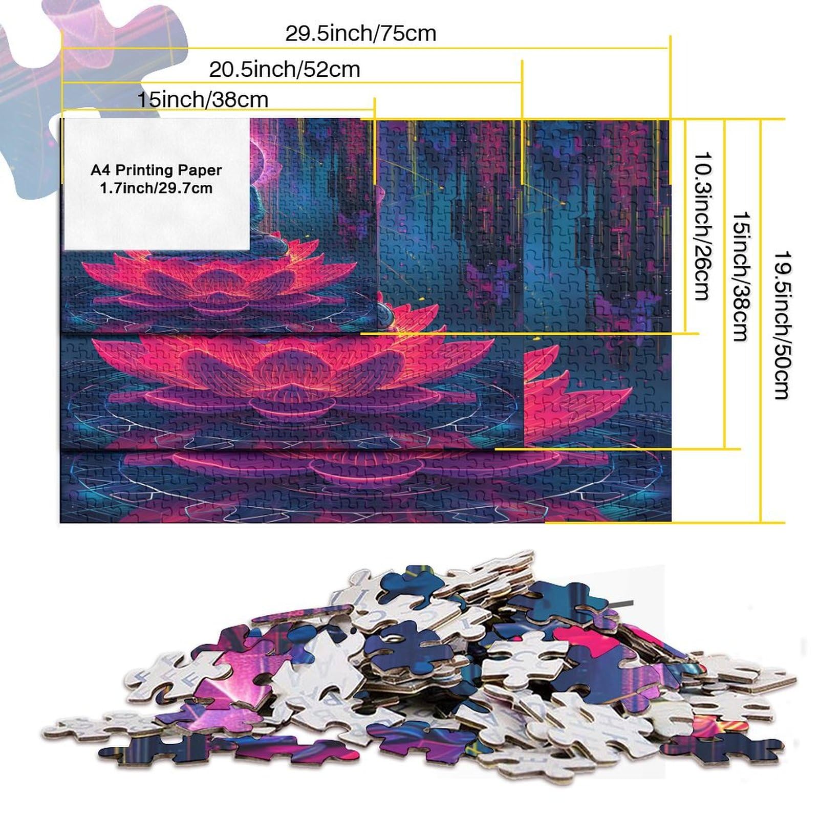 Buddha Puzzle 1000 Teile Für Erwachsene - 75x50 Cm, Mit Poster, Hochwertiger Karton