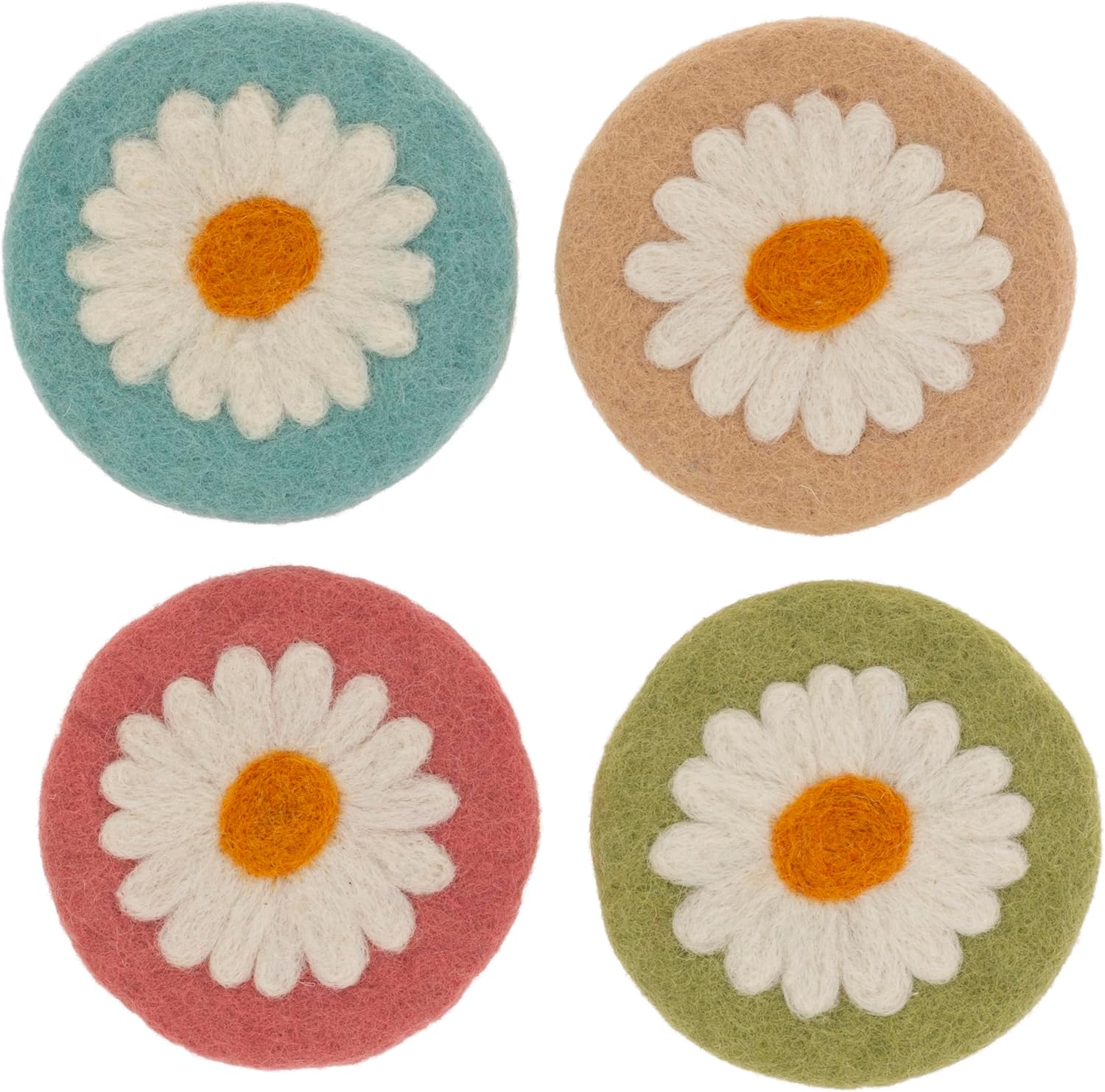 Boston International フェルトドリンクコースター4枚セット 直径3.75インチ デイジー