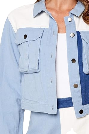 Color block 2 side button denim jacket Clearance