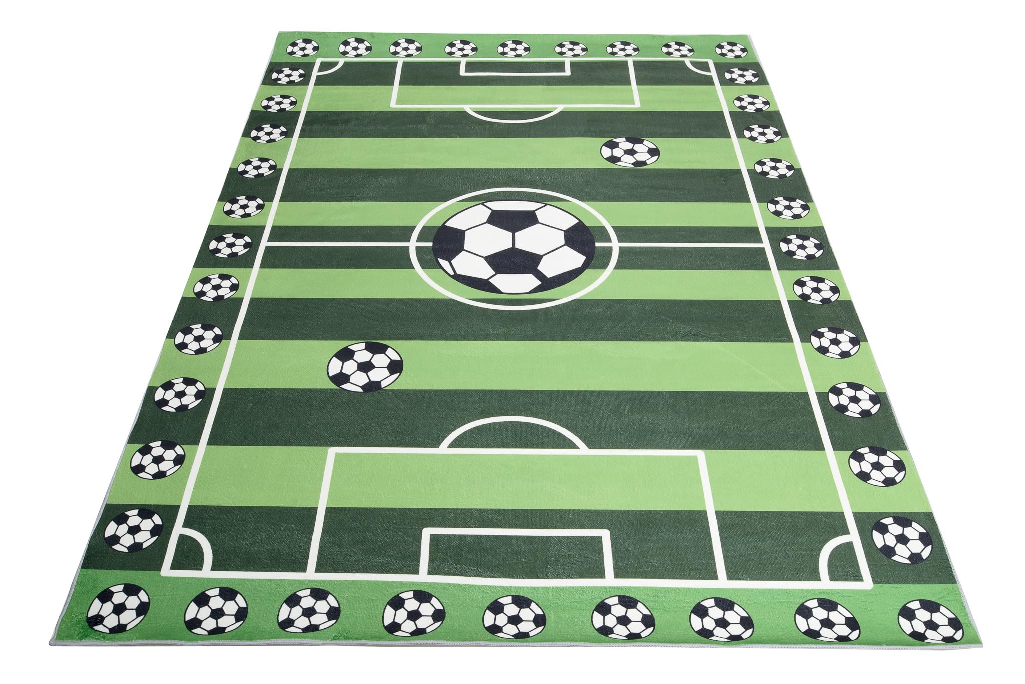 TAPISO Flannel Tapis Chambre Enfant Bébé Fille Garçon Antidérapant Lavable Vert Blanc Noir Tapis de Jeux Terrain de Football Poils Ras Oeko-TEX Résistant 200 x 300 cm