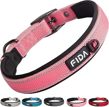 Fida Heavy Duty Dog Collar for Large Dogs with Metal Belt Buckle, Pink