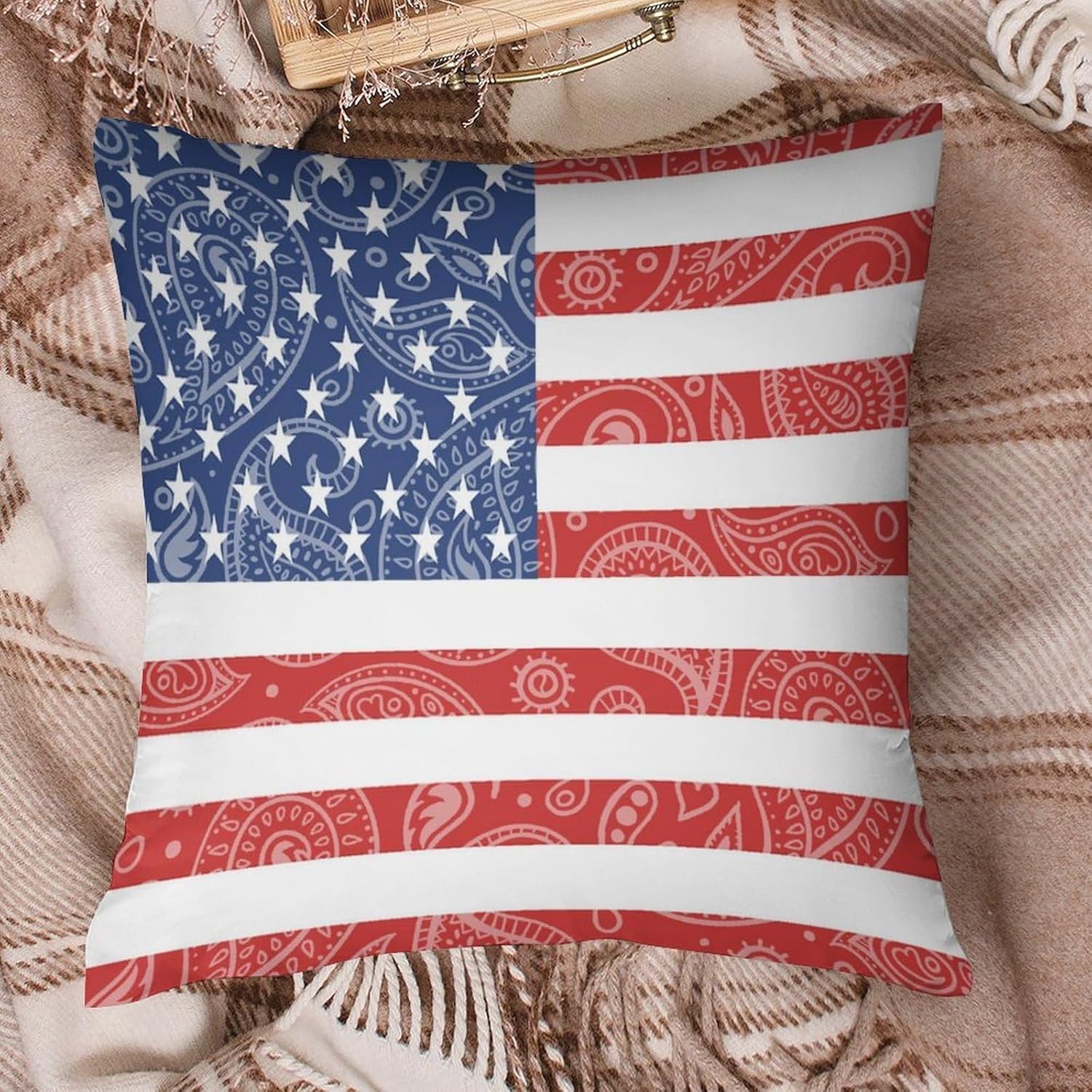 U.S. Flag Paisley Pattern Printed Throw Pillow Case 4 Pcs Soft Pillowcases Pillows Covers Sofa Bed Decor 12/14/16/17/18/20/22/24/32 Inches