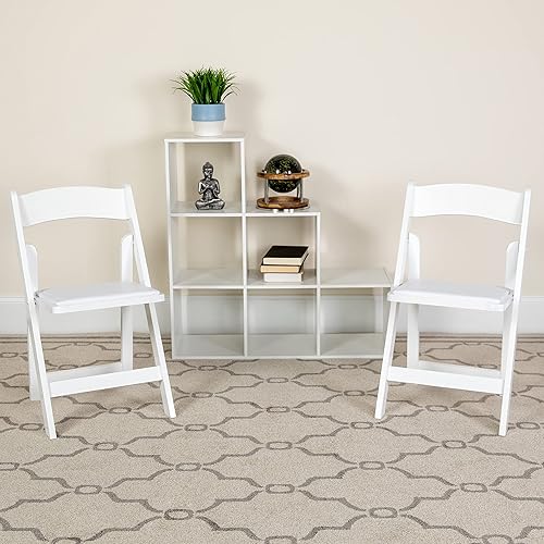 EMMA + OLIVER Paquete de 2 sillas plegables de madera blanca con asiento acolchado de vinilo Blanco,Negro