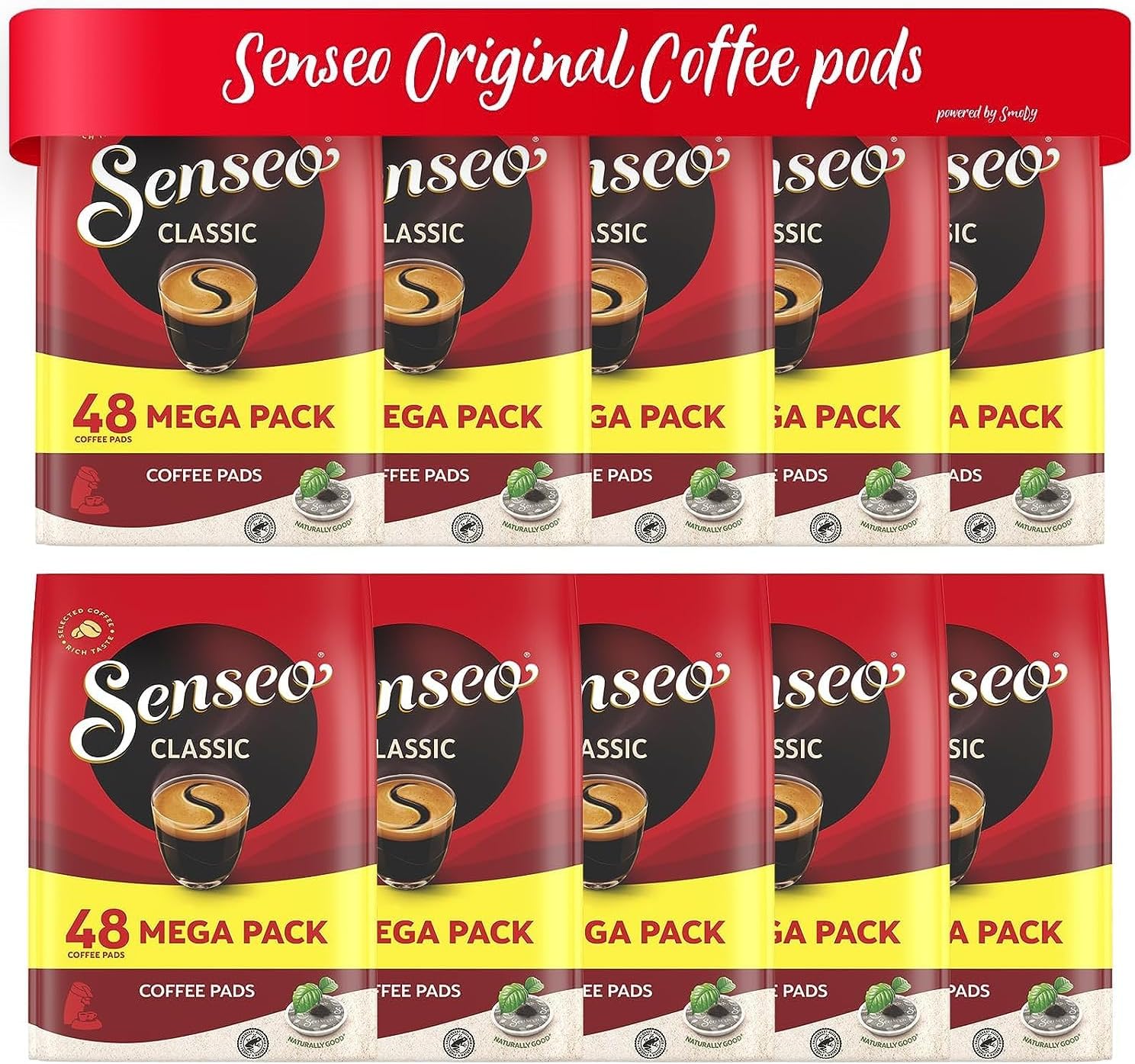 Classic Medium Roast Coffee Pods โ 480 Count (10 Packs) โ Smooth & Balanced Flavor with Rich Crema โ Single-Serve Compostable Coffee Pads โ Compatible with Senseo & PeleCom Machines